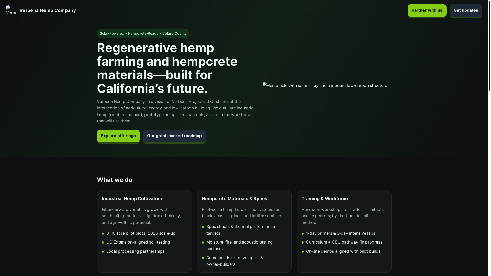 website screenshot of https://verbenahempcompany.com/