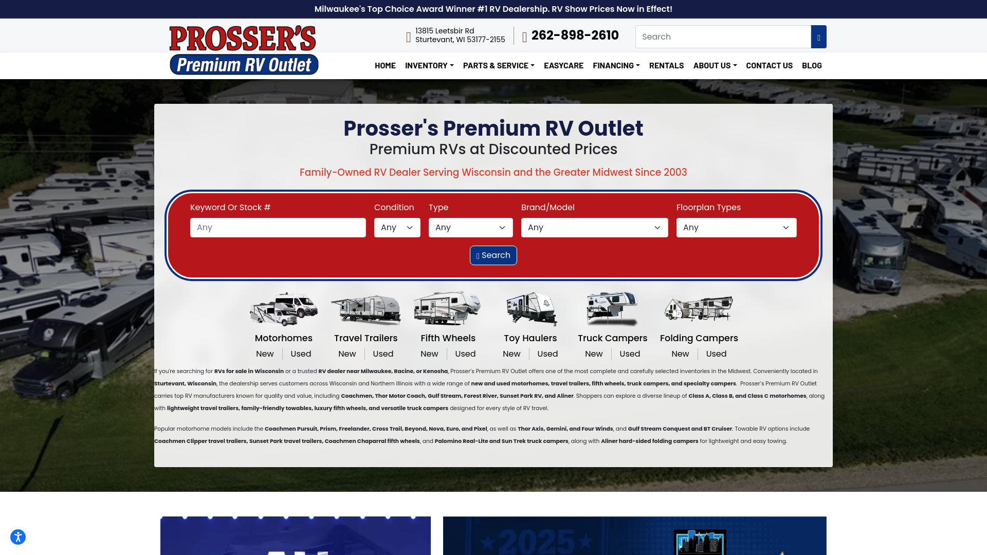 website screenshot of https://www.prosserrv.com/