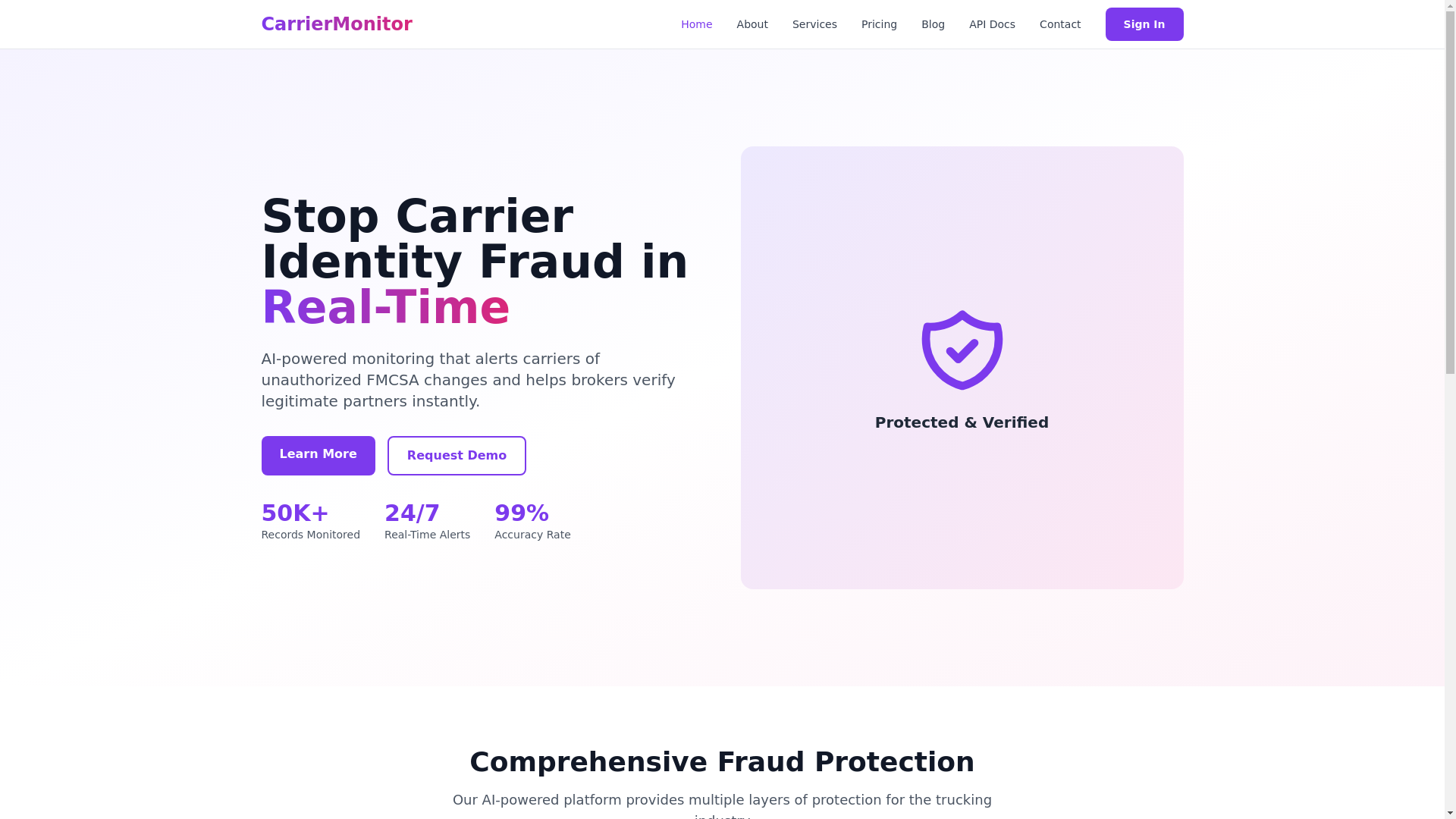 website screenshot of https://carriermonitor-website.pages.dev/