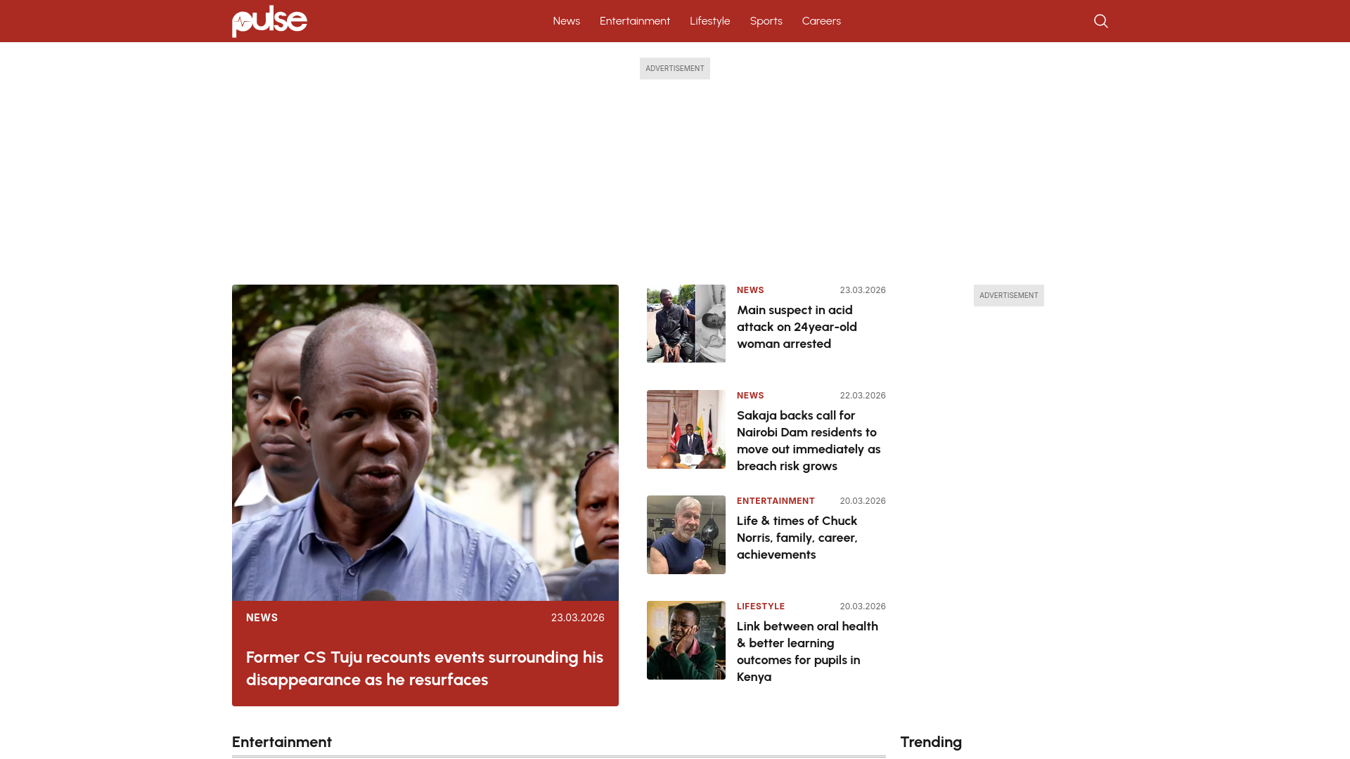 website screenshot of https://pulselive.co.ke