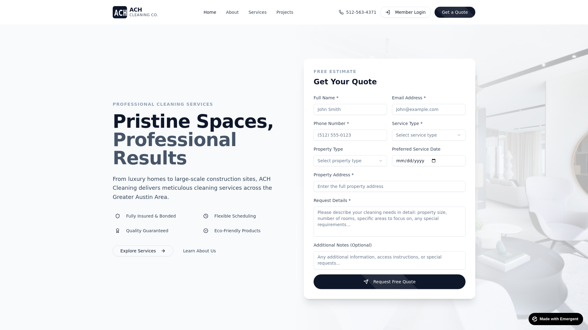 website screenshot of https://achcleaningco.com/