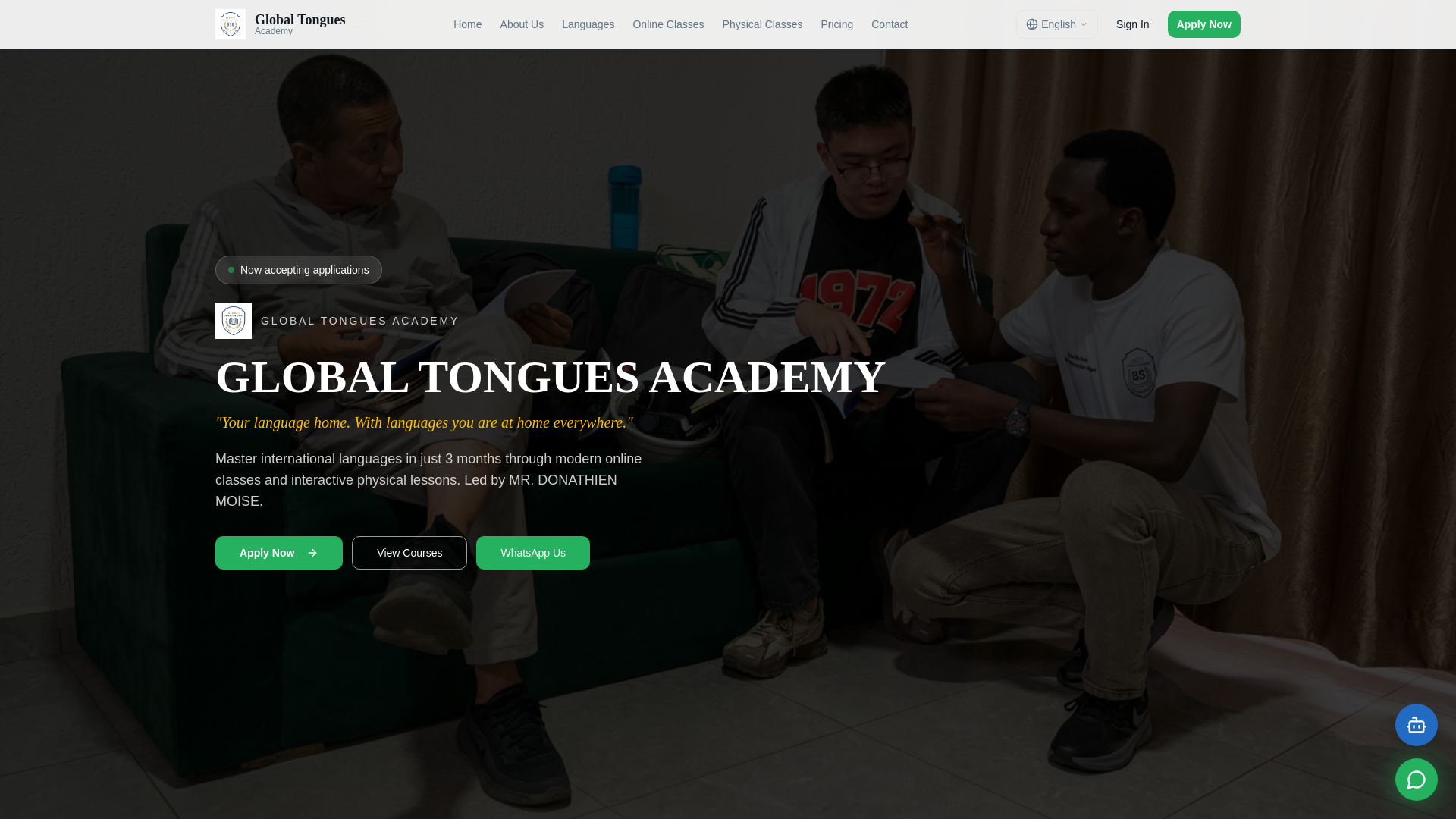 website screenshot of https://globaltonguesacademy.org/