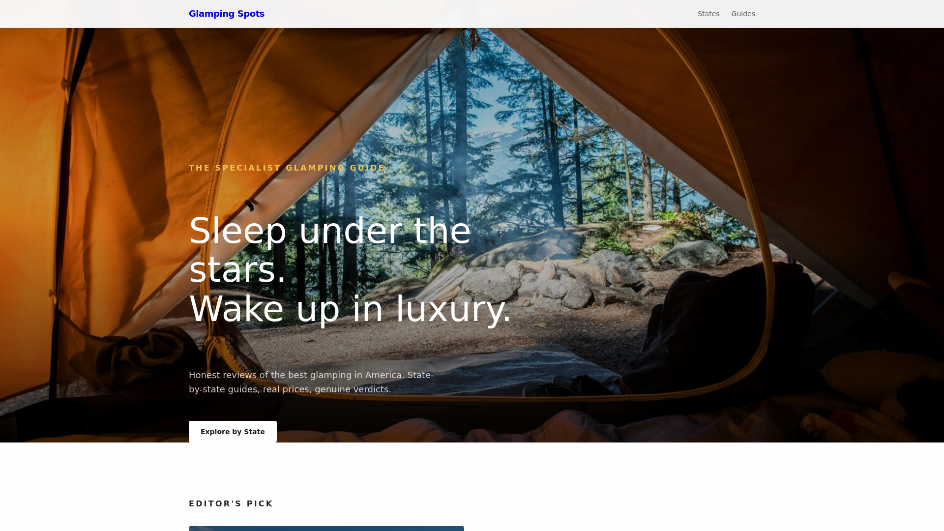 website screenshot of https://glamping-spots.com/