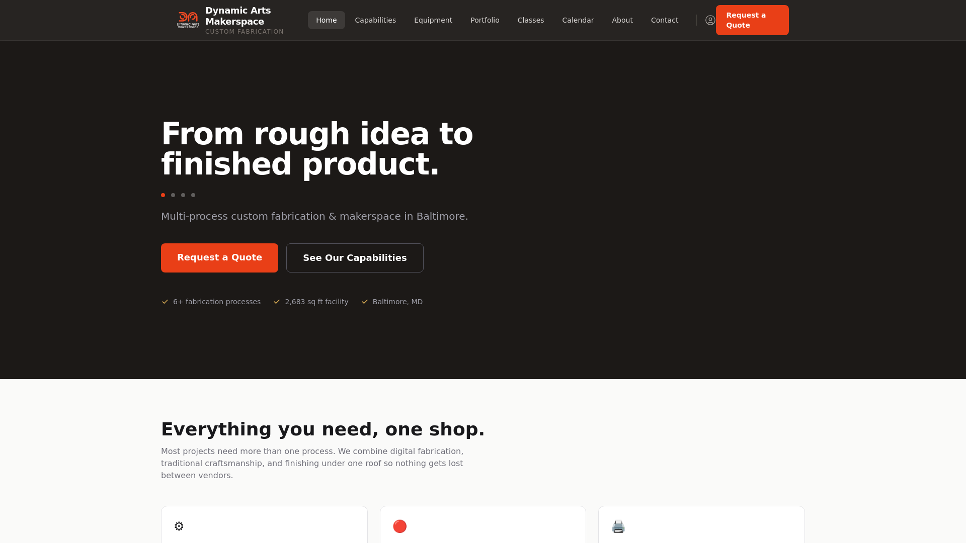 website screenshot of https://dynamicartsmakerspace.com/