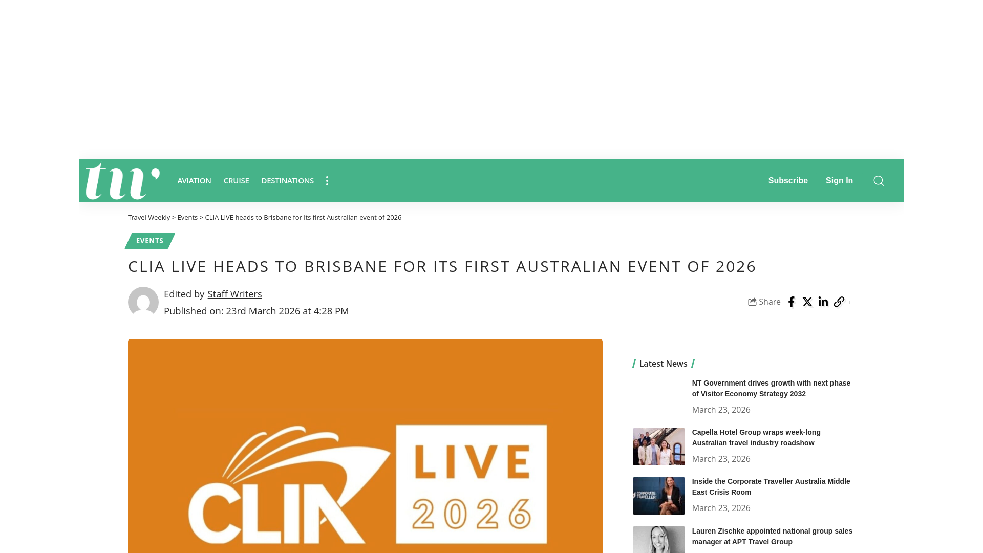 website screenshot of https://travelweekly.com.au/clia-live-heads-to-brisbane-for-its-first-australian-event-of-2026/