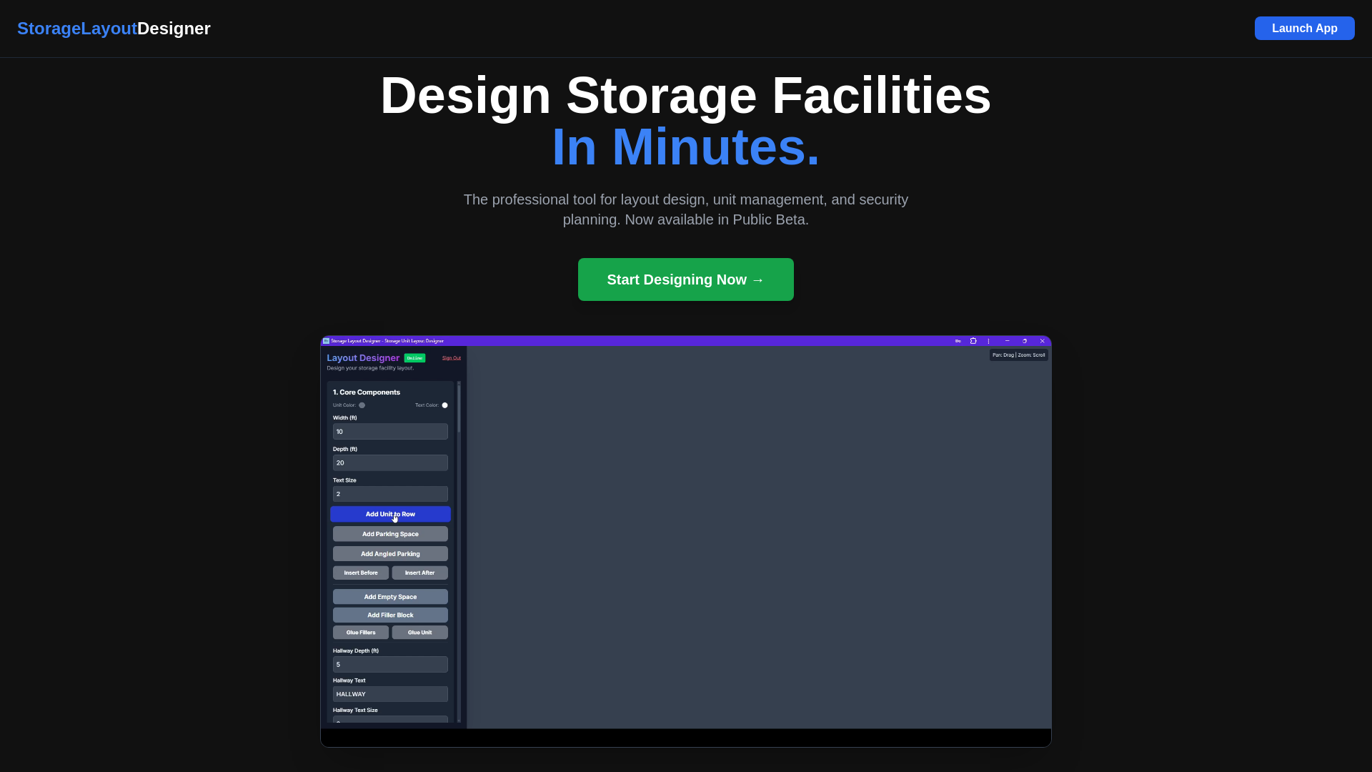 website screenshot of https://storagelayoutdesigner.com