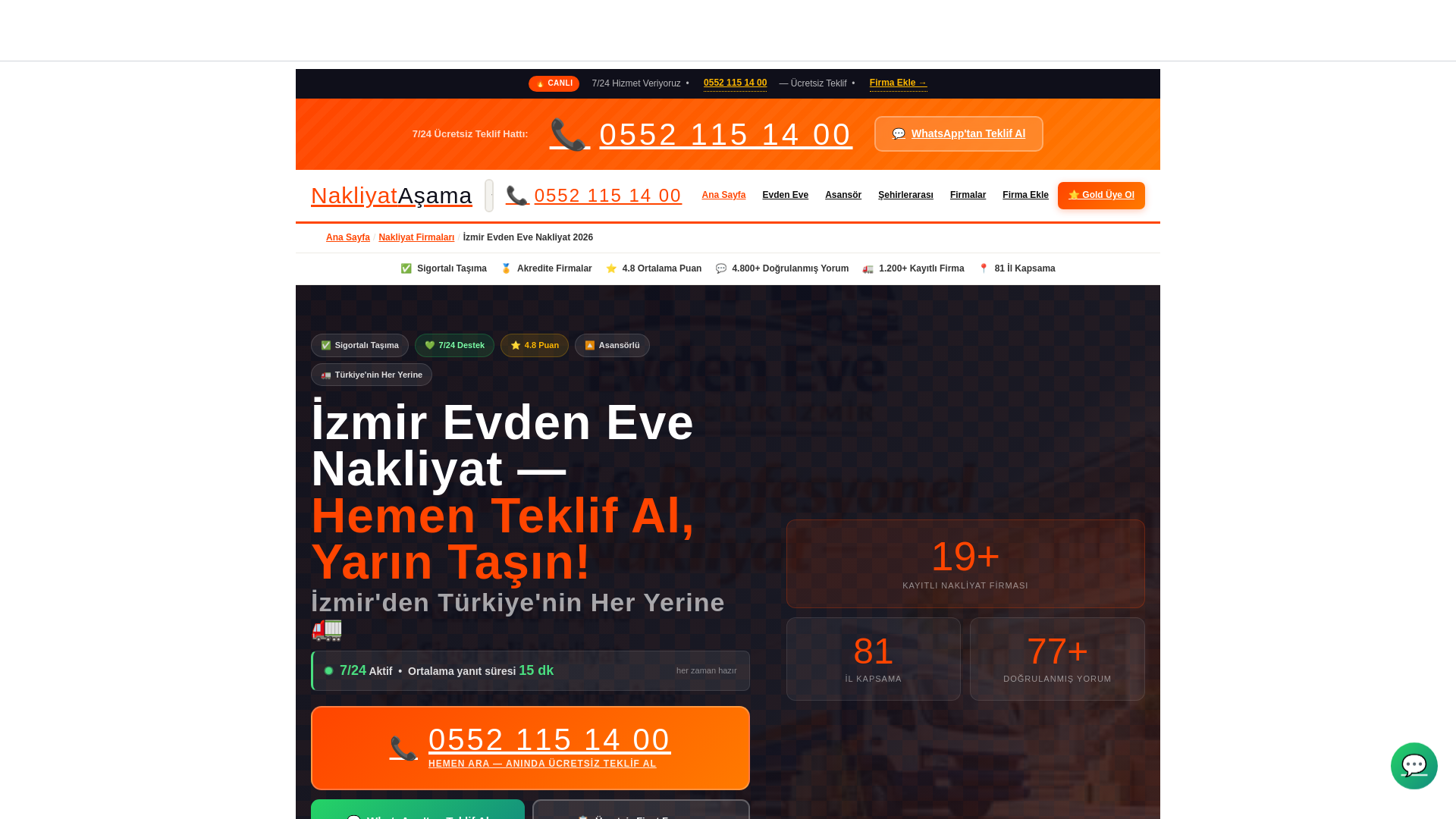 website screenshot of https://evdenevetasimacilikizmir.com.tr