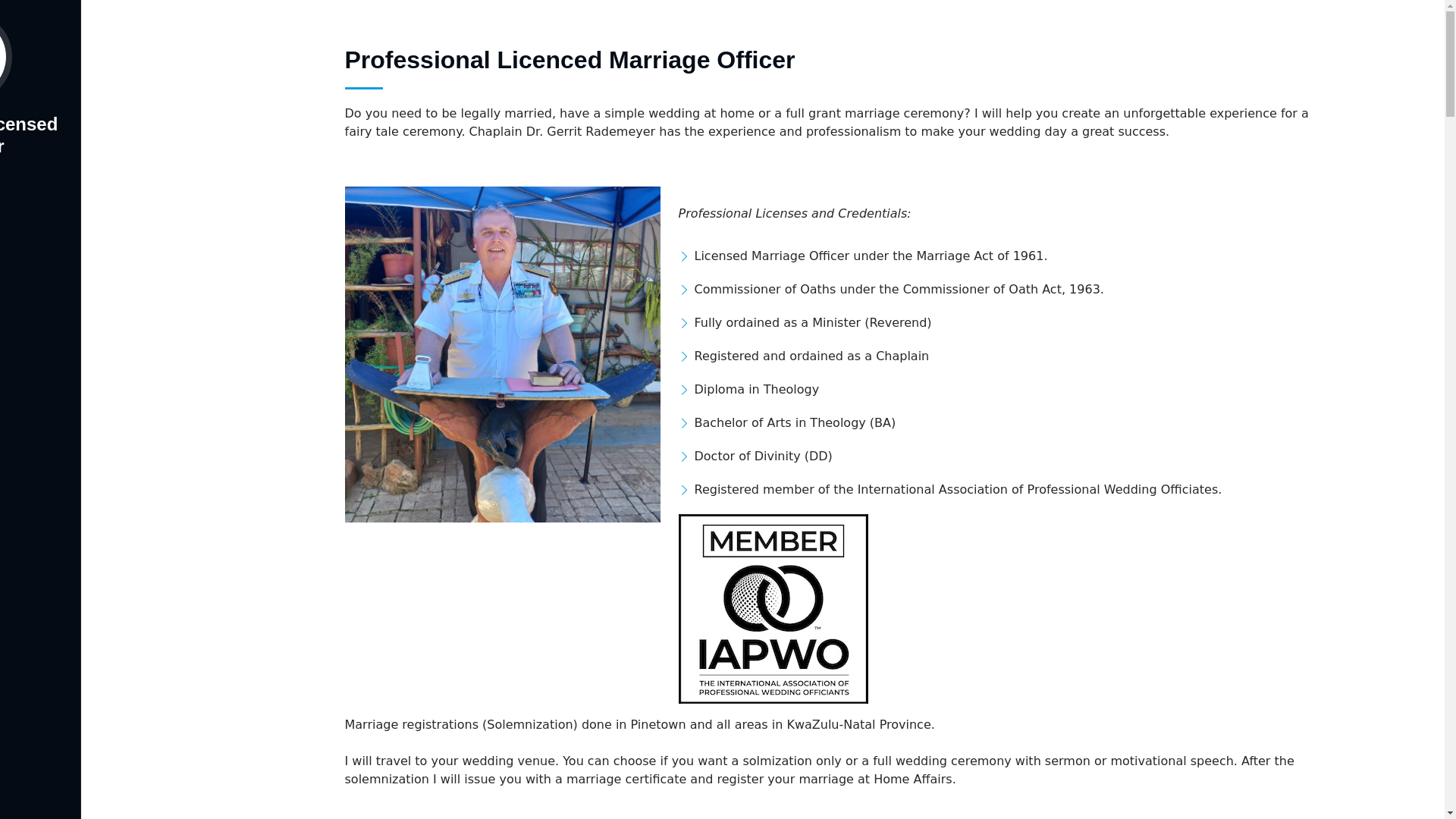 website screenshot of https://marriageofficerinpinetown.co.za/