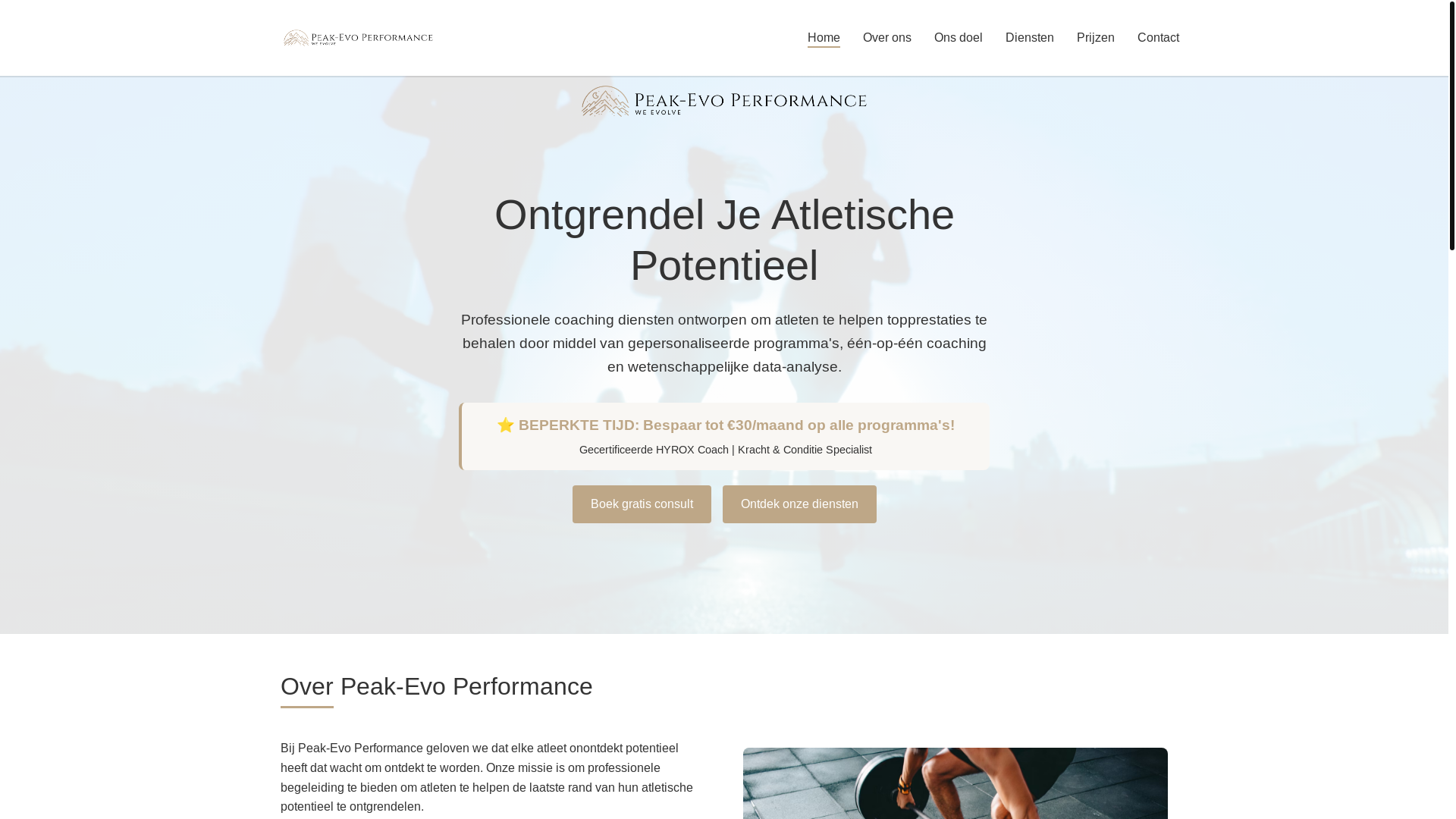 website screenshot of https://peakevolutionperformance.com/