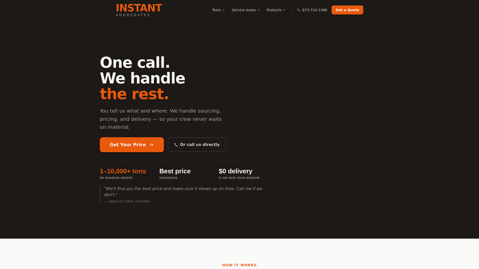website screenshot of https://instantaggregates.com