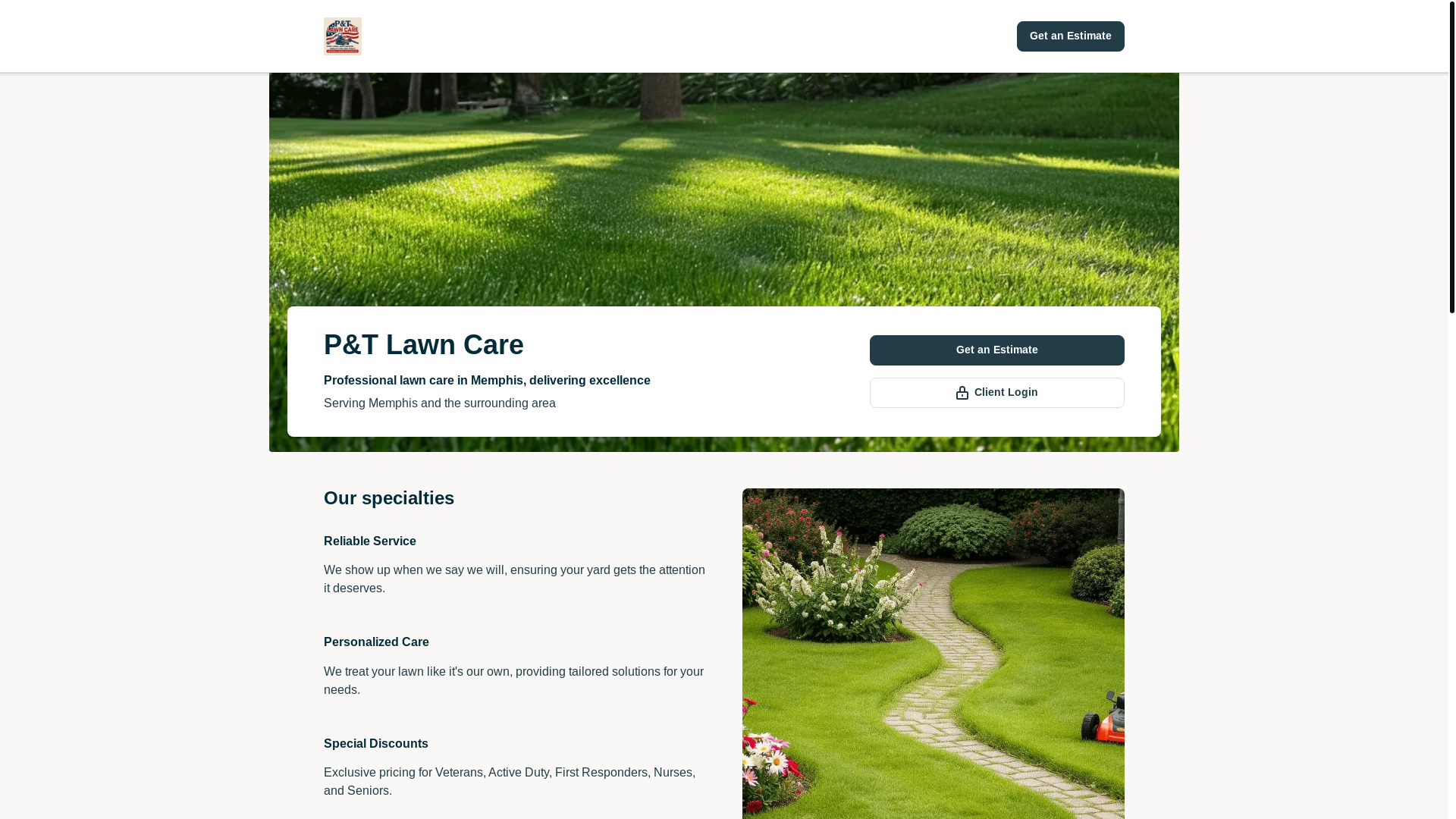 website screenshot of https://1ptlawncare.com/