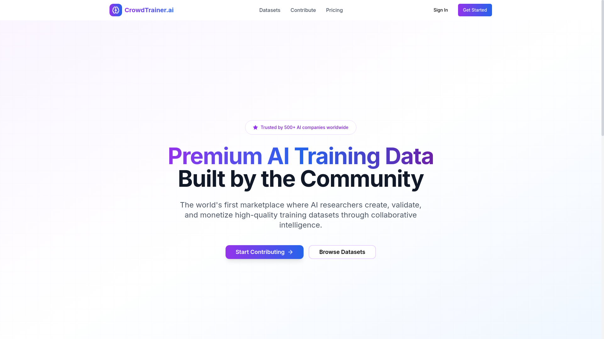 website screenshot of https://crowdtrainer.ai/