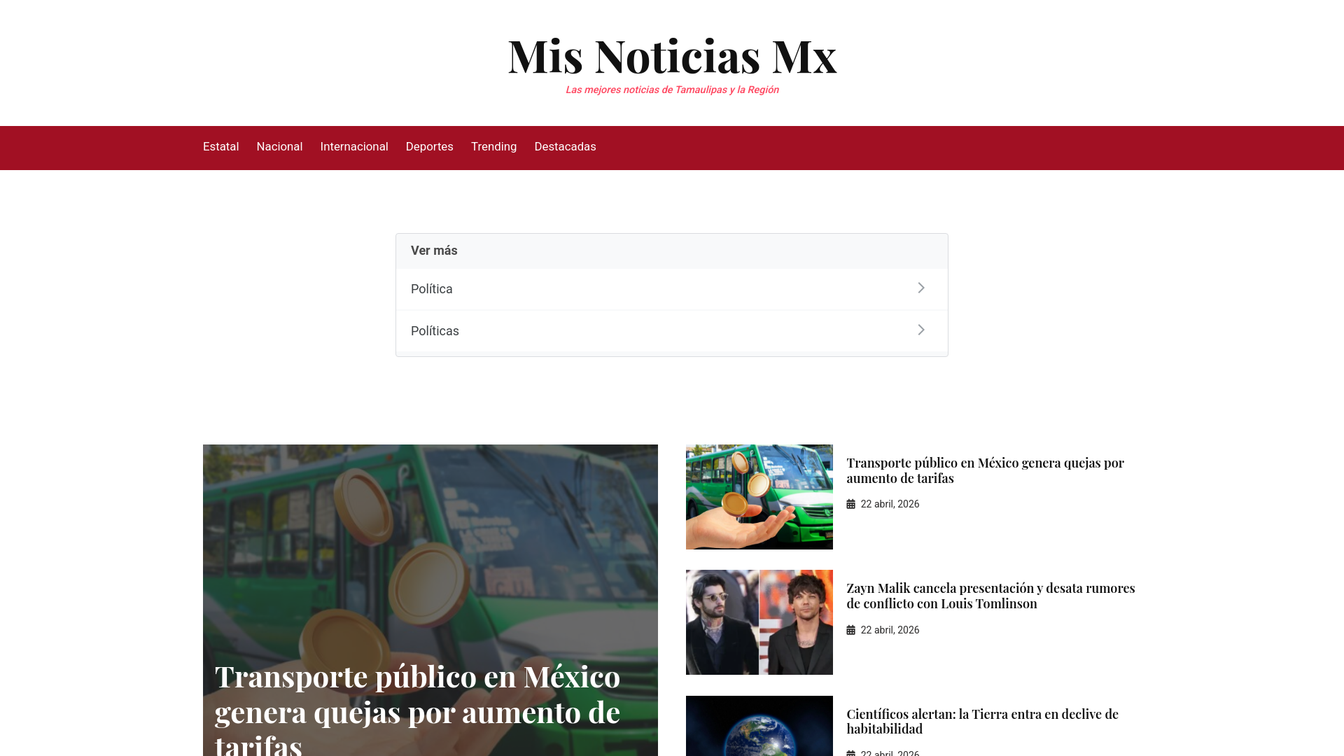 website screenshot of https://misnoticias.mx