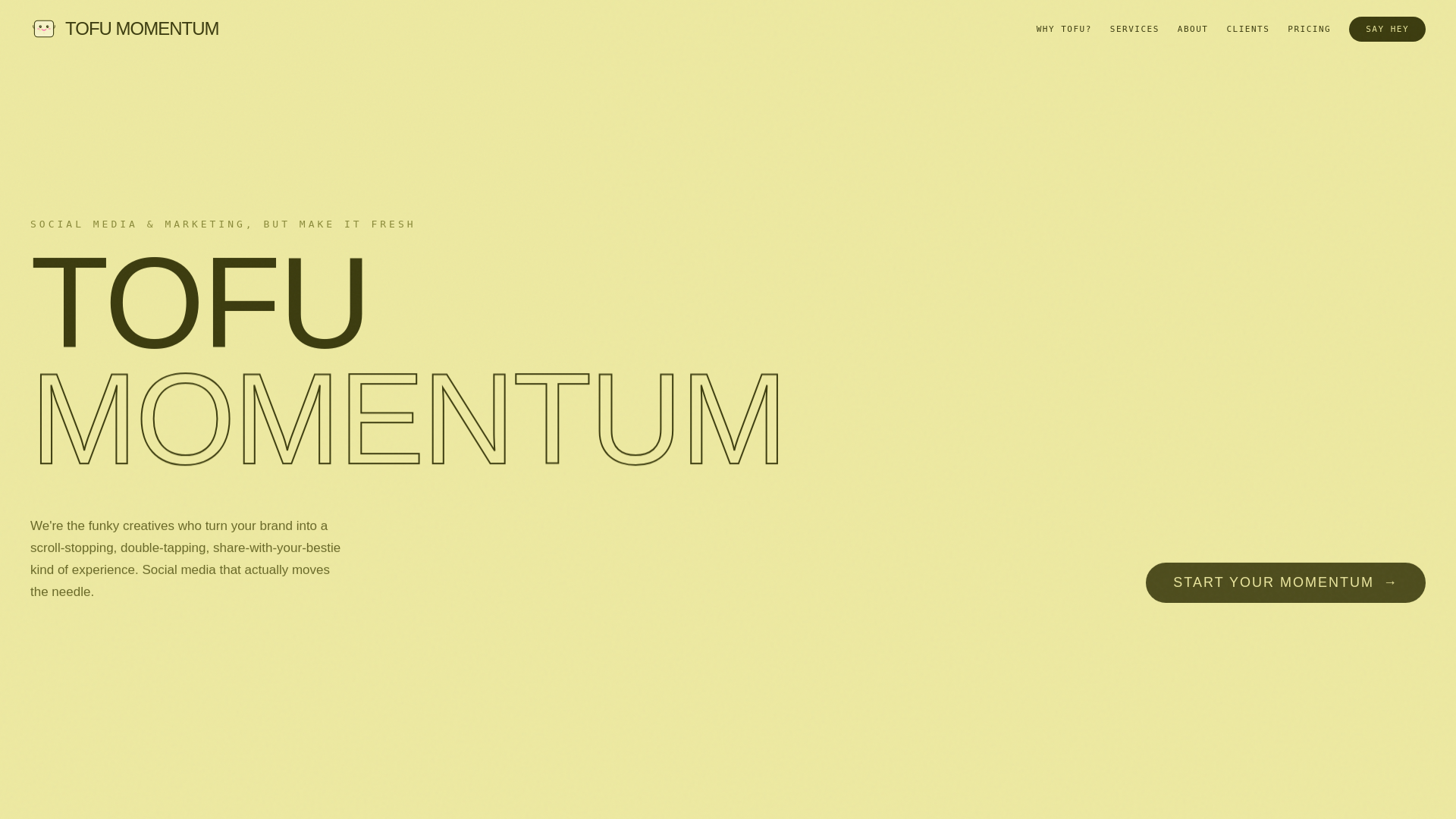 website screenshot of https://tofumomentum.com