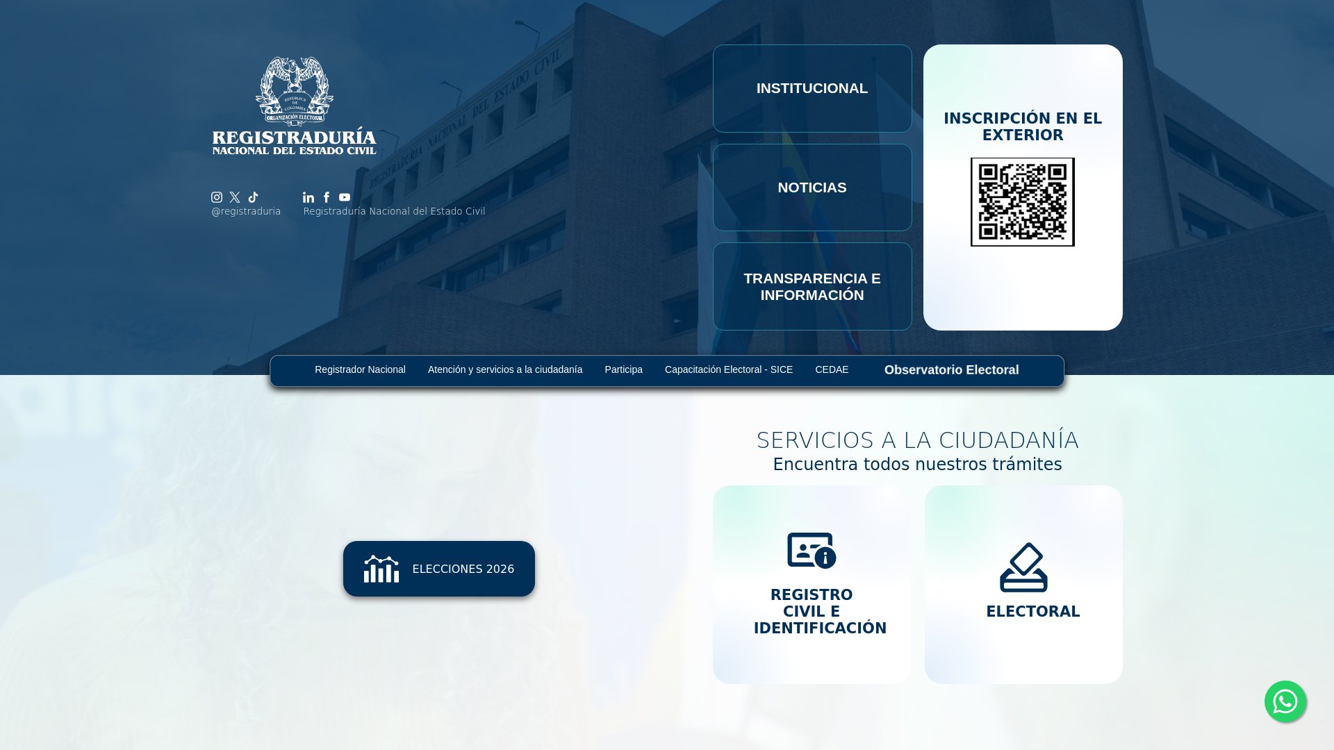 website screenshot of https://www.registraduria.gov.co/
