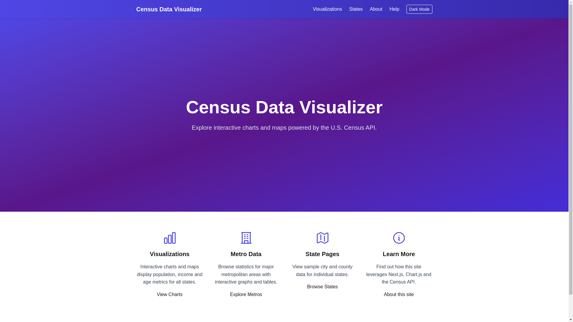 website screenshot of https://census-visualizations.com/