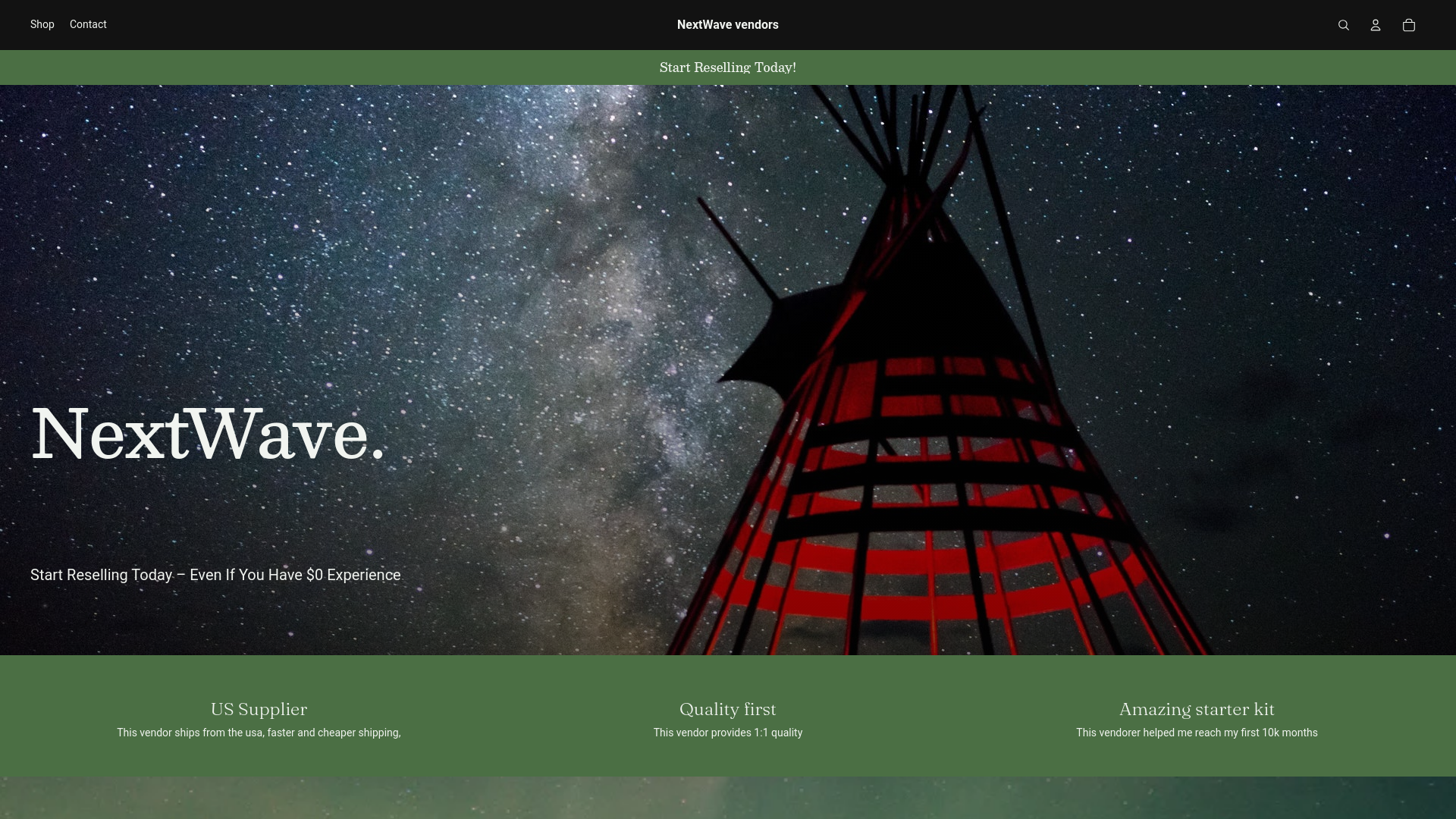 website screenshot of https://nextwavevendors.shop