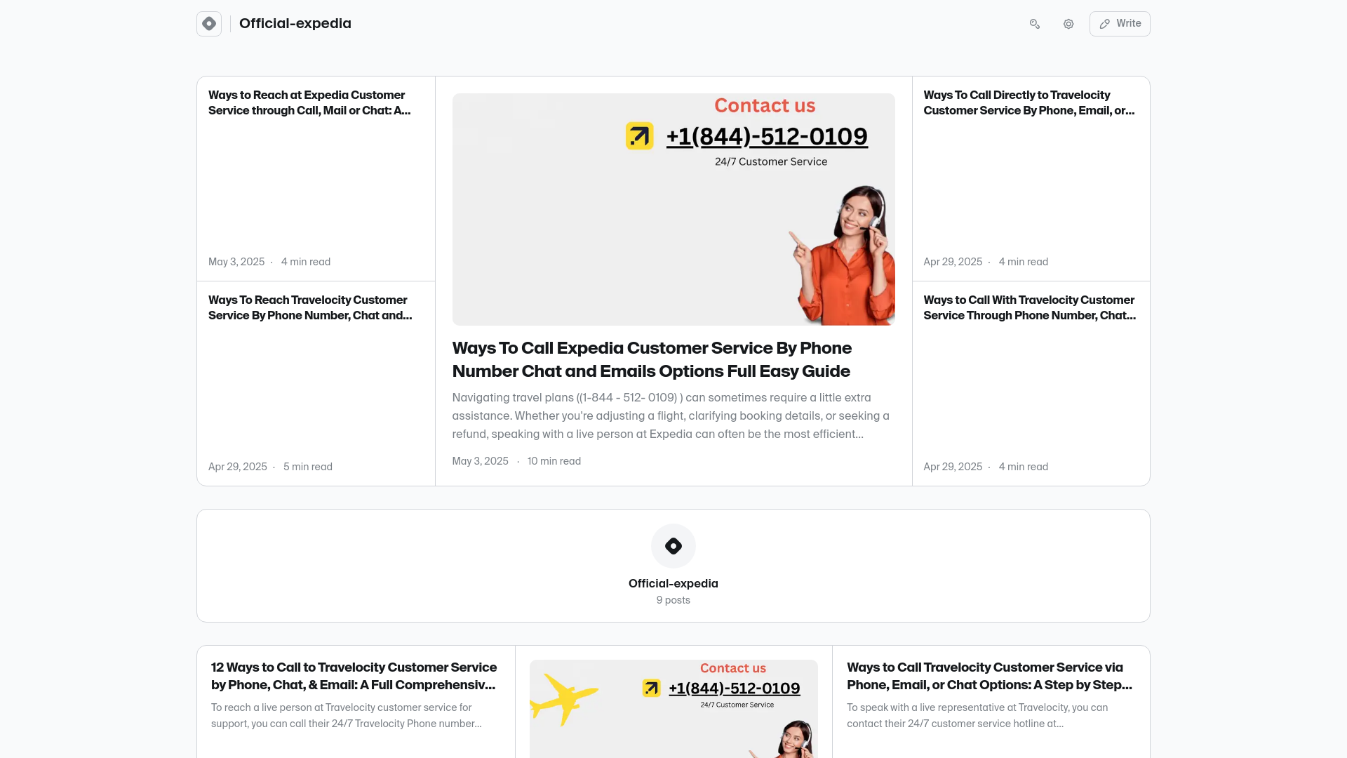 website screenshot of https://official-expedia-helpcenters.hashnode.dev