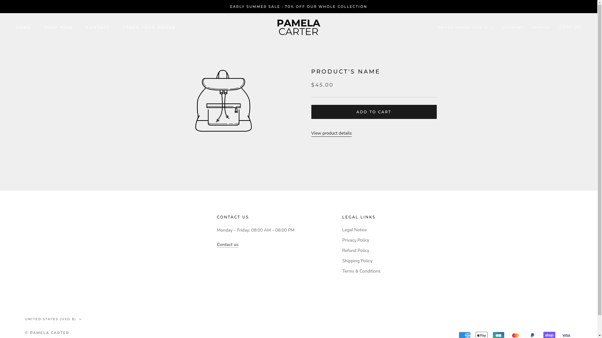 website screenshot of https://pamelacarter.store/
