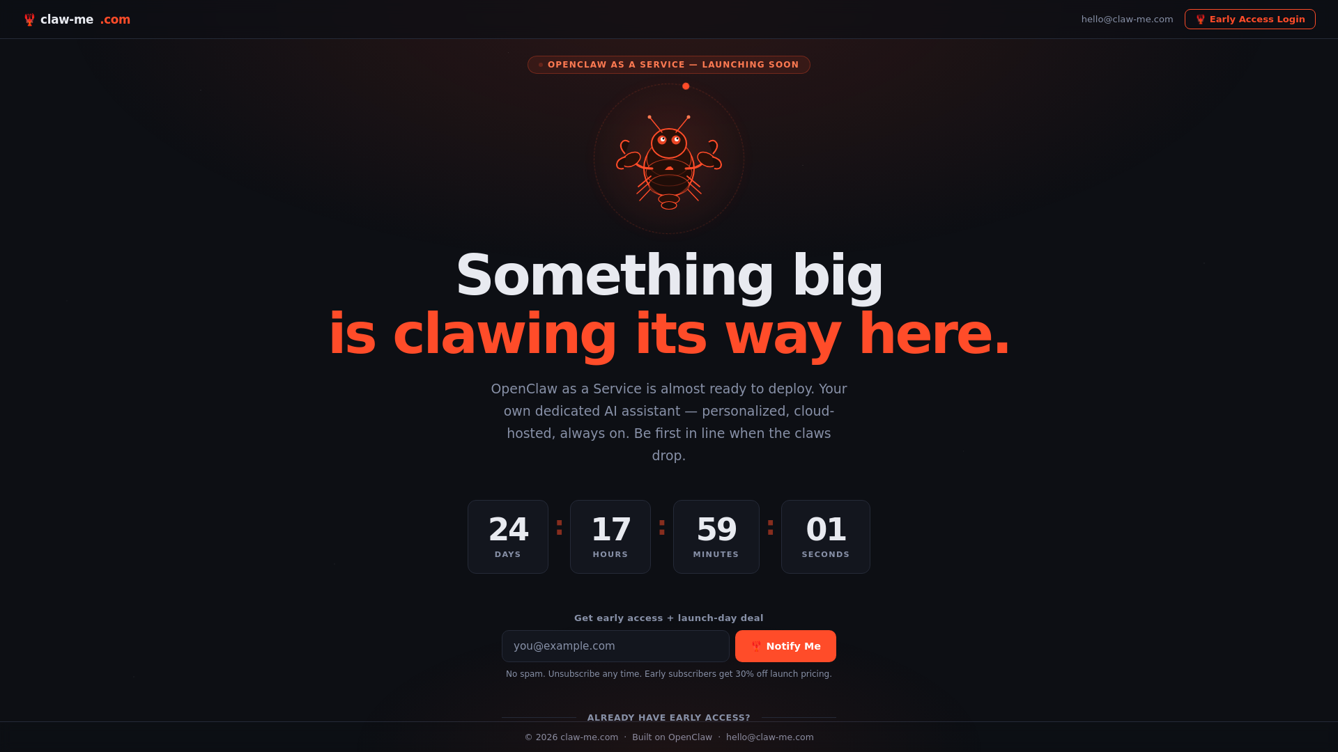 website screenshot of https://claw-me.com/