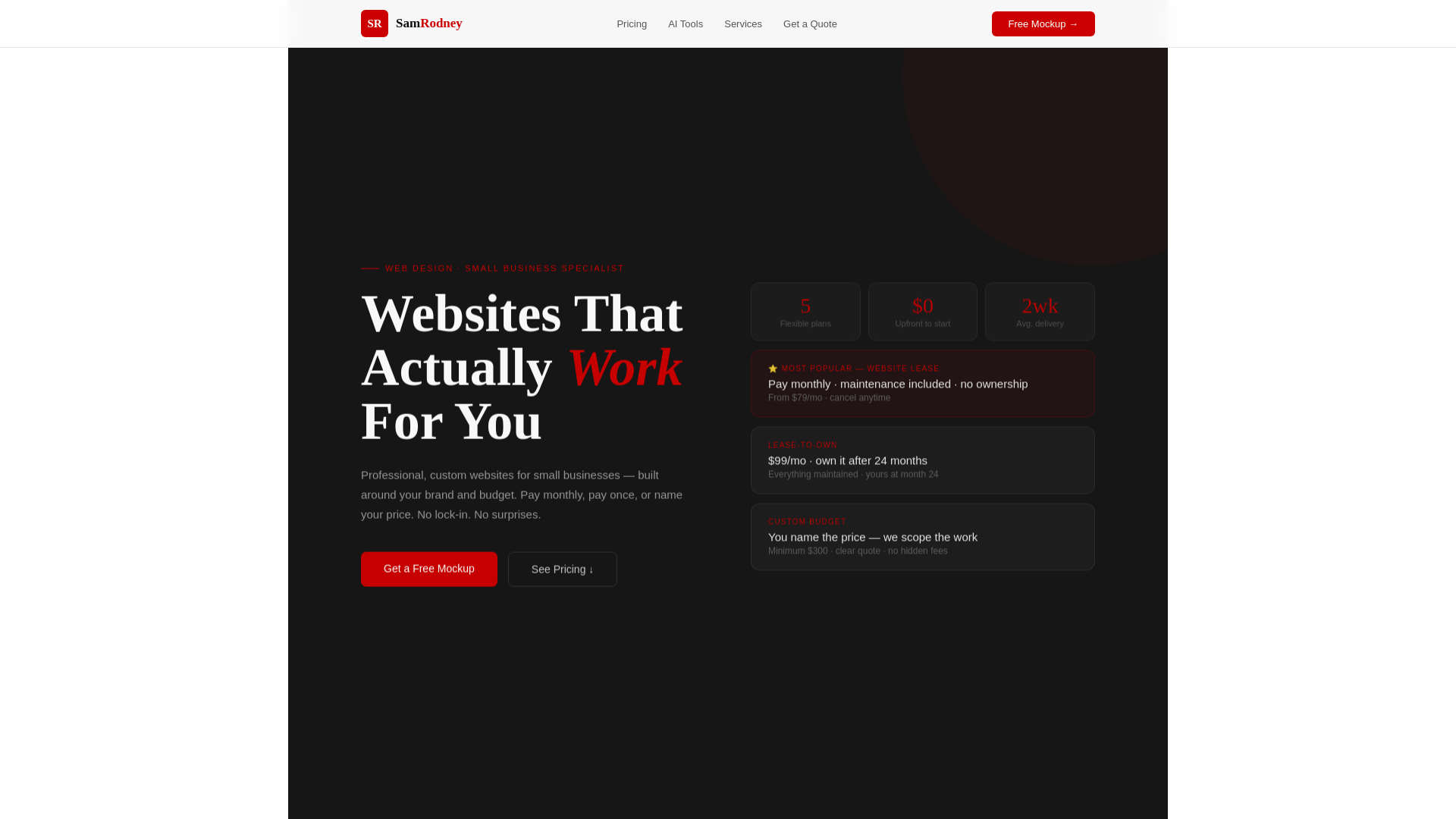 website screenshot of https://samrodney.com/