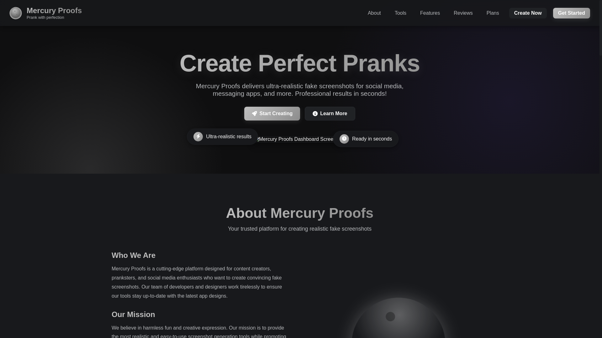 website screenshot of https://mercuryproofs.com/