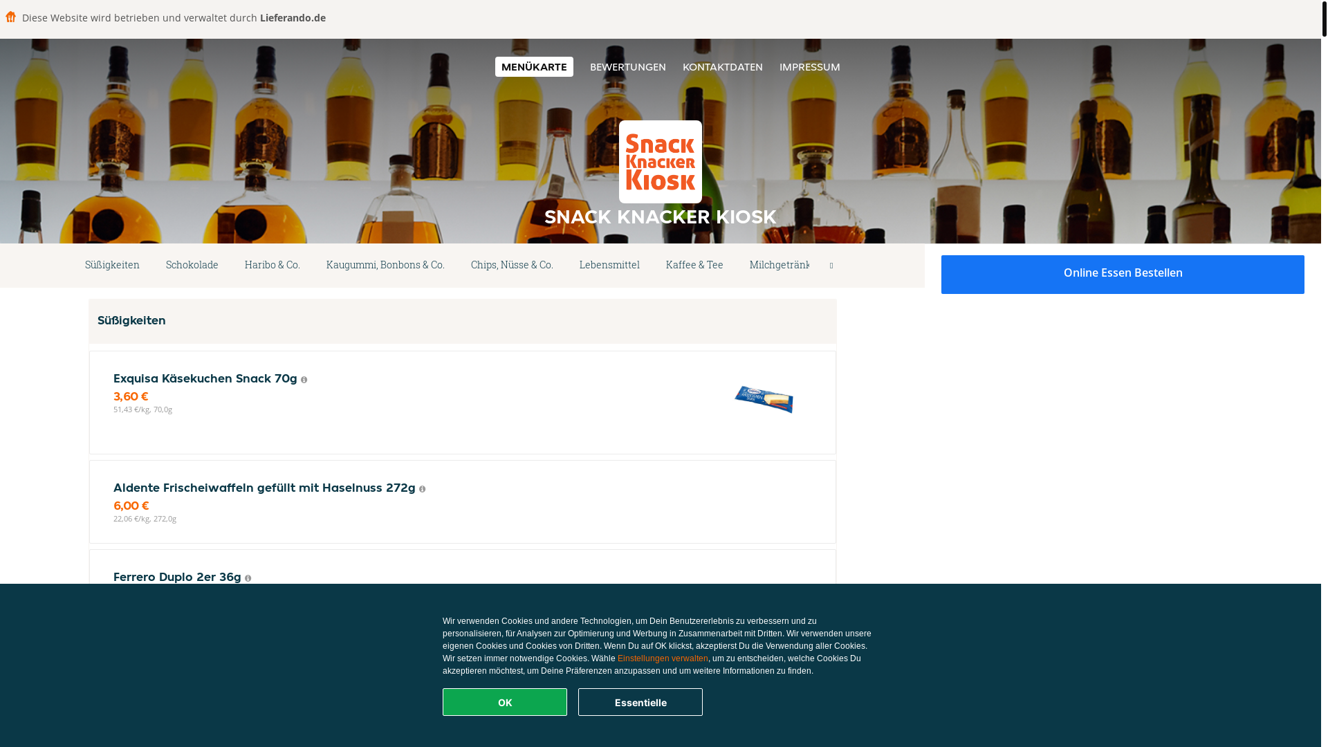 website screenshot of https://snackknackerkiosk-dusseldorf.de/