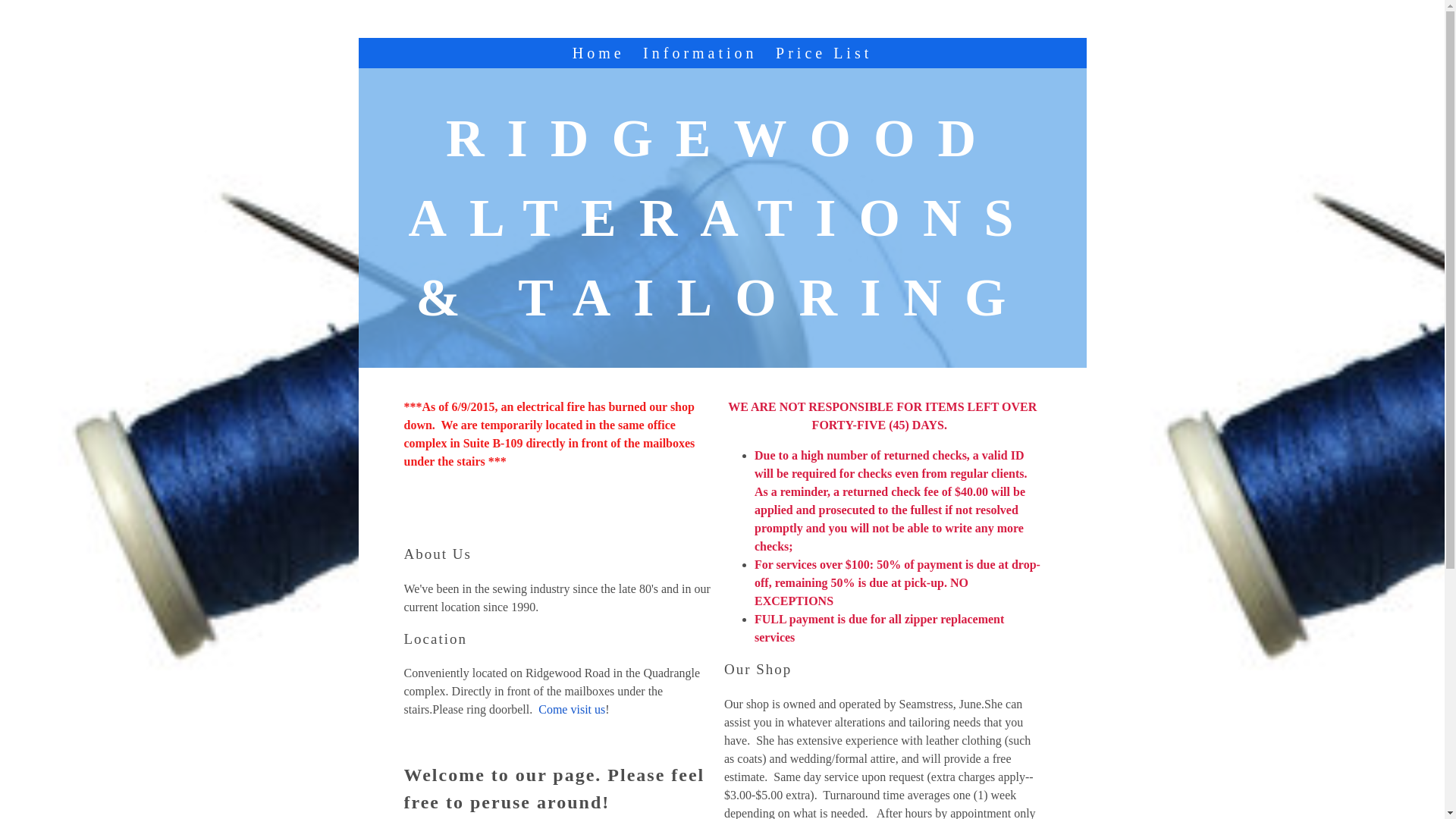 website screenshot of https://ridgewoodalterations.net/