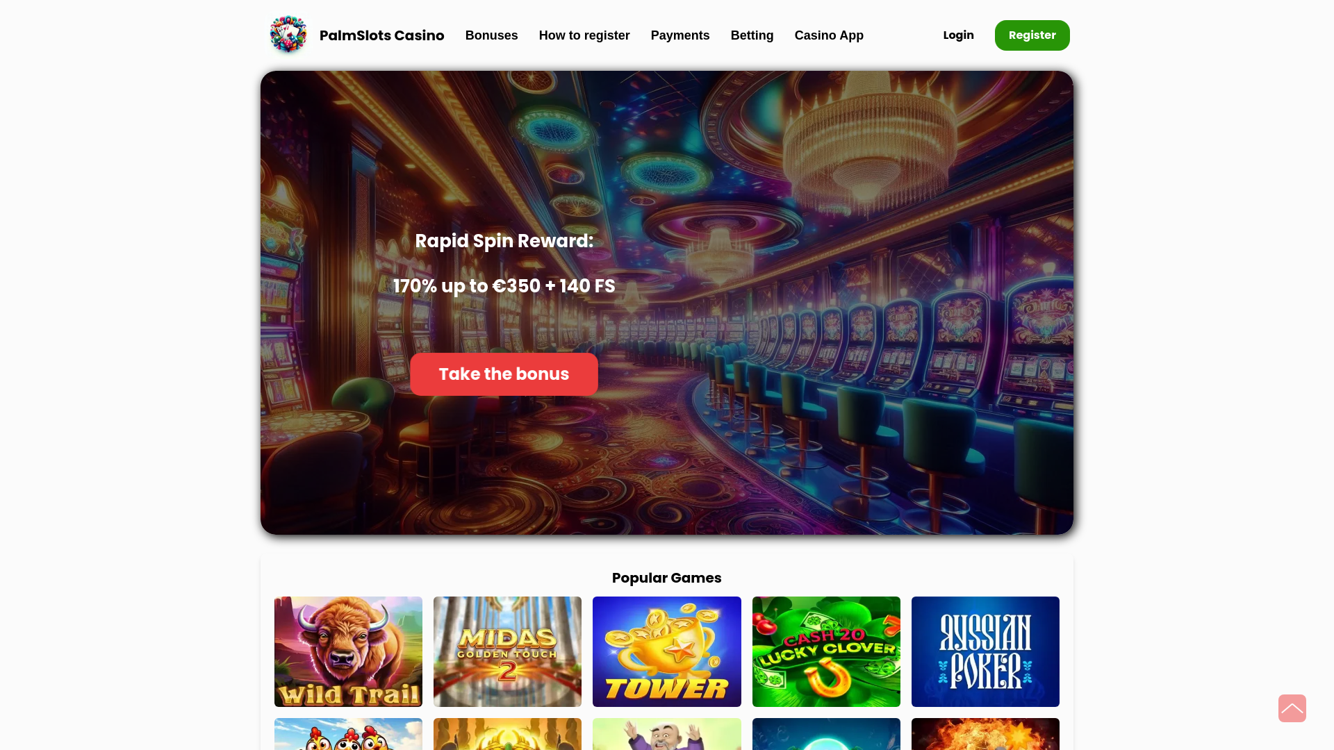 website screenshot of https://palmslotscasino.ie/