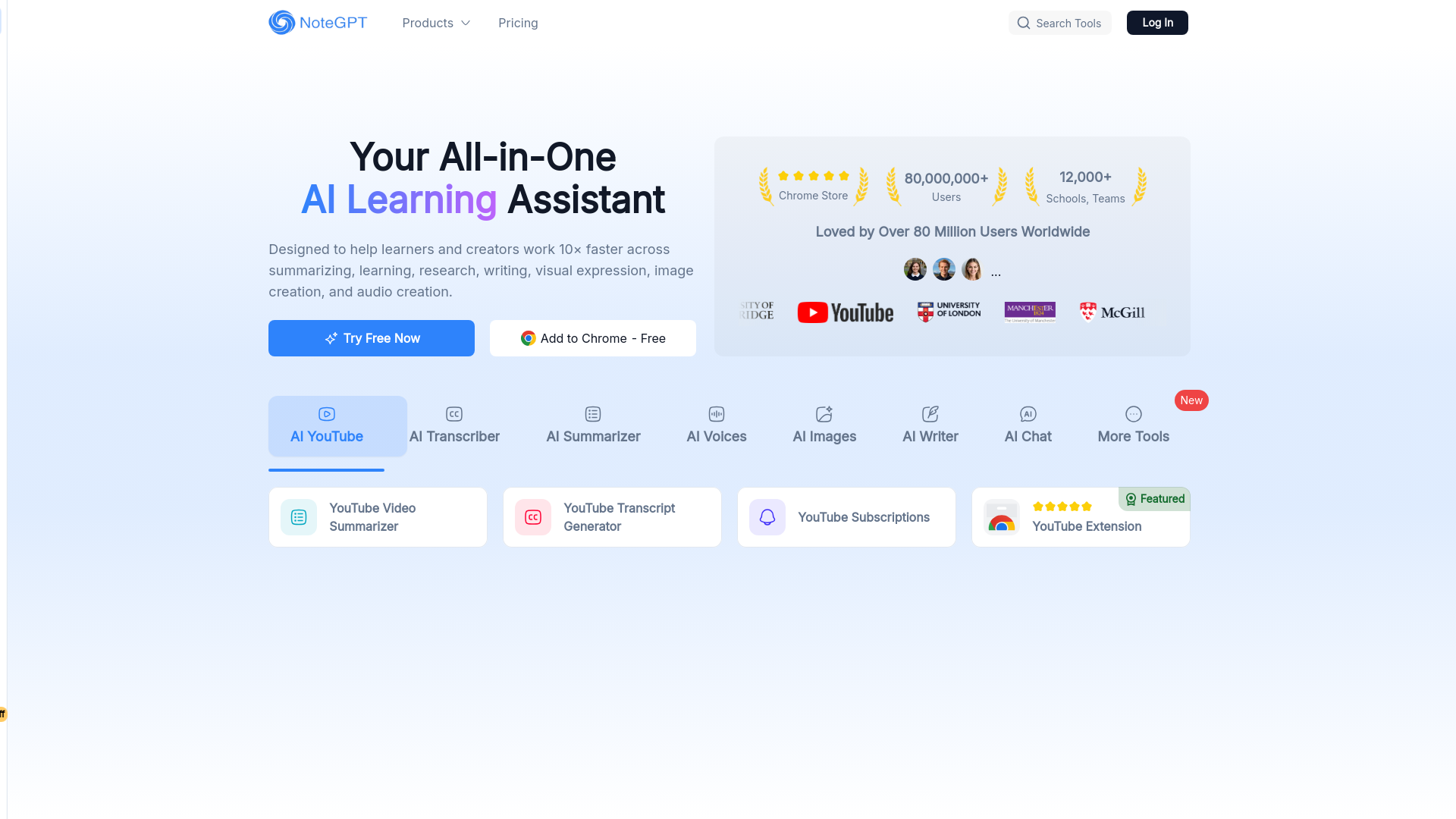 website screenshot of https://notegpt.io/