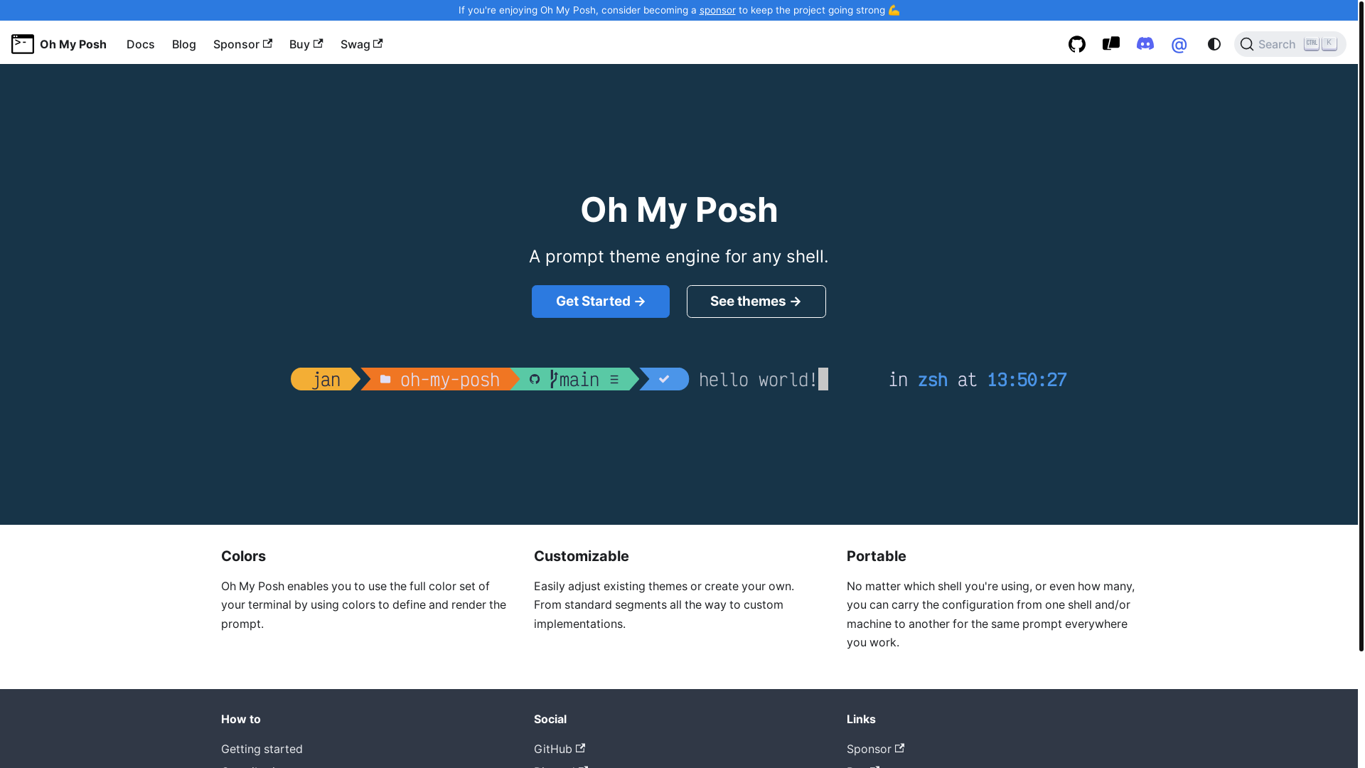 website screenshot of https://ohmyposh.dev