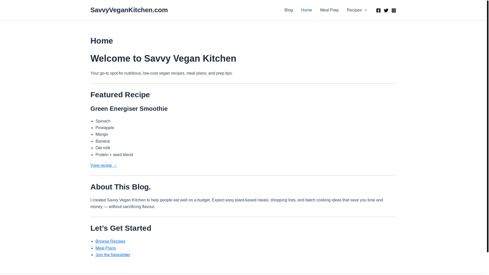 website screenshot of https://savvyvegankitchen.com/
