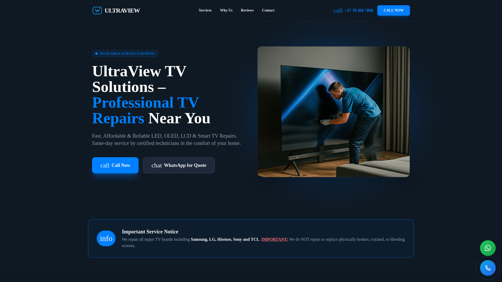 website screenshot of https://ultratvrepairs.co.za
