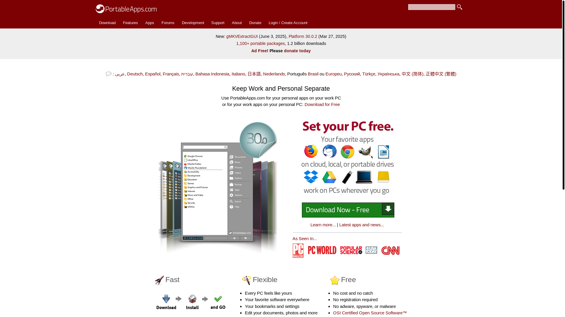 website screenshot of https://portableapps.com/