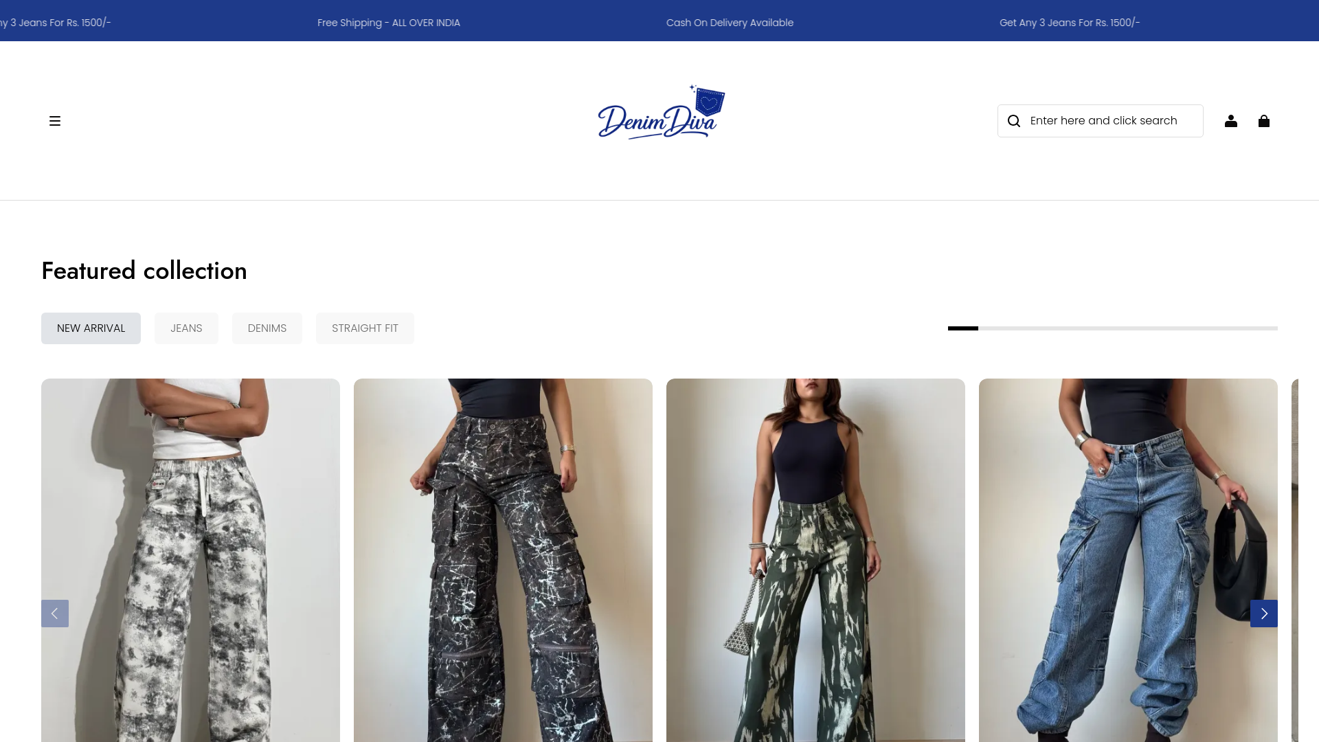 website screenshot of https://denimdiva.in/