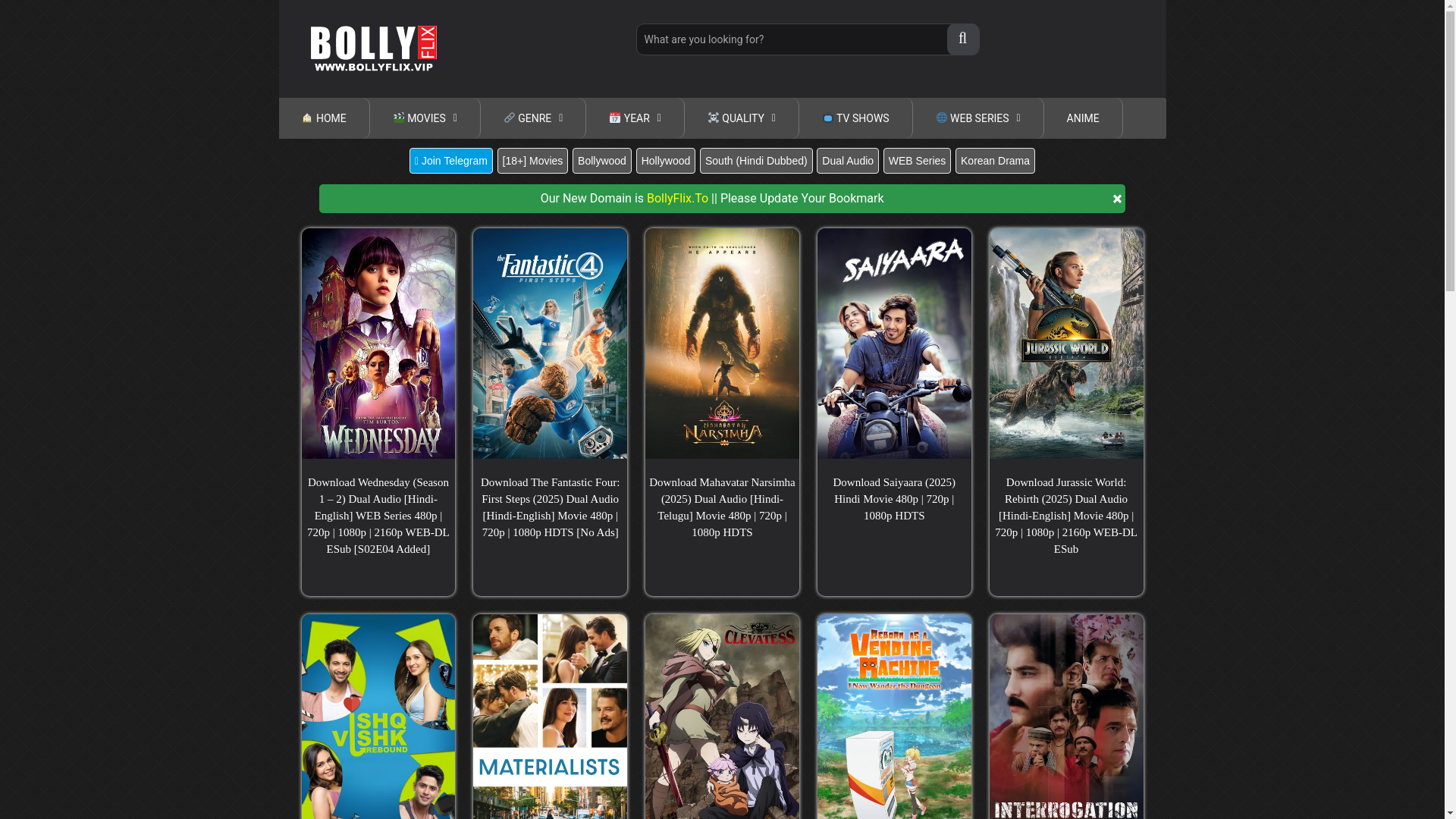 website screenshot of https://bollyflix.fish/