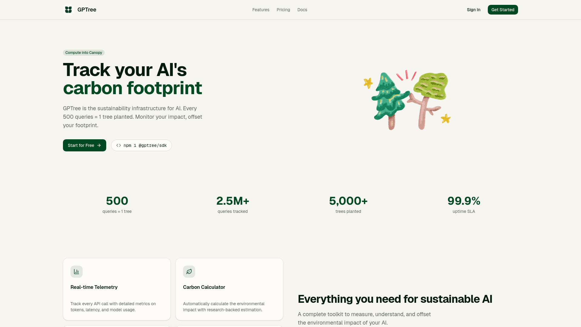website screenshot of https://telemetrees.dev/