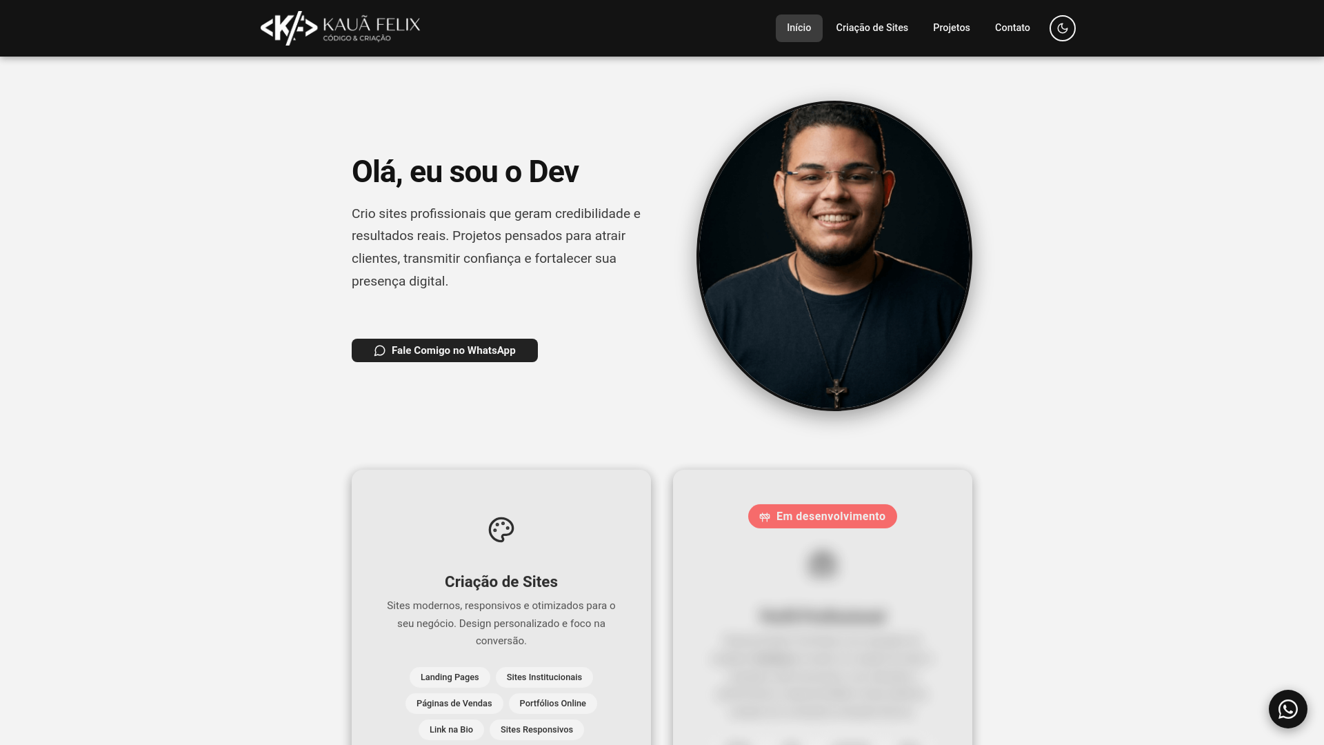 website screenshot of https://kauafelixdev.com.br/