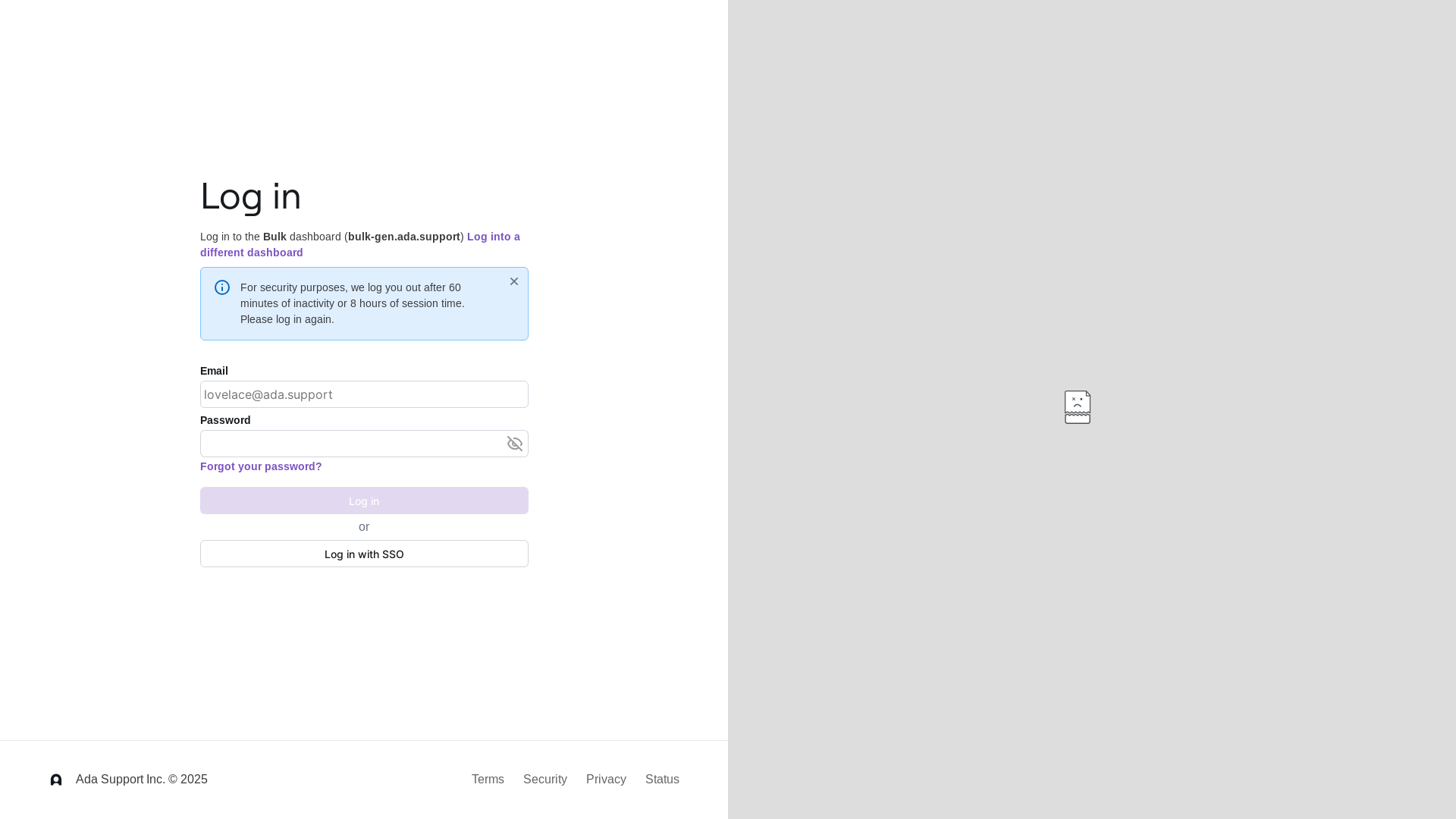website screenshot of https://bulk-gen.ada.support/