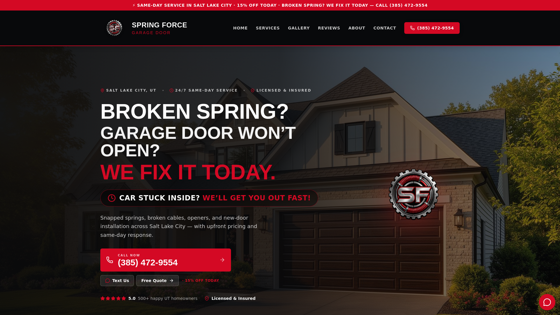 website screenshot of https://springforcegarage.com/