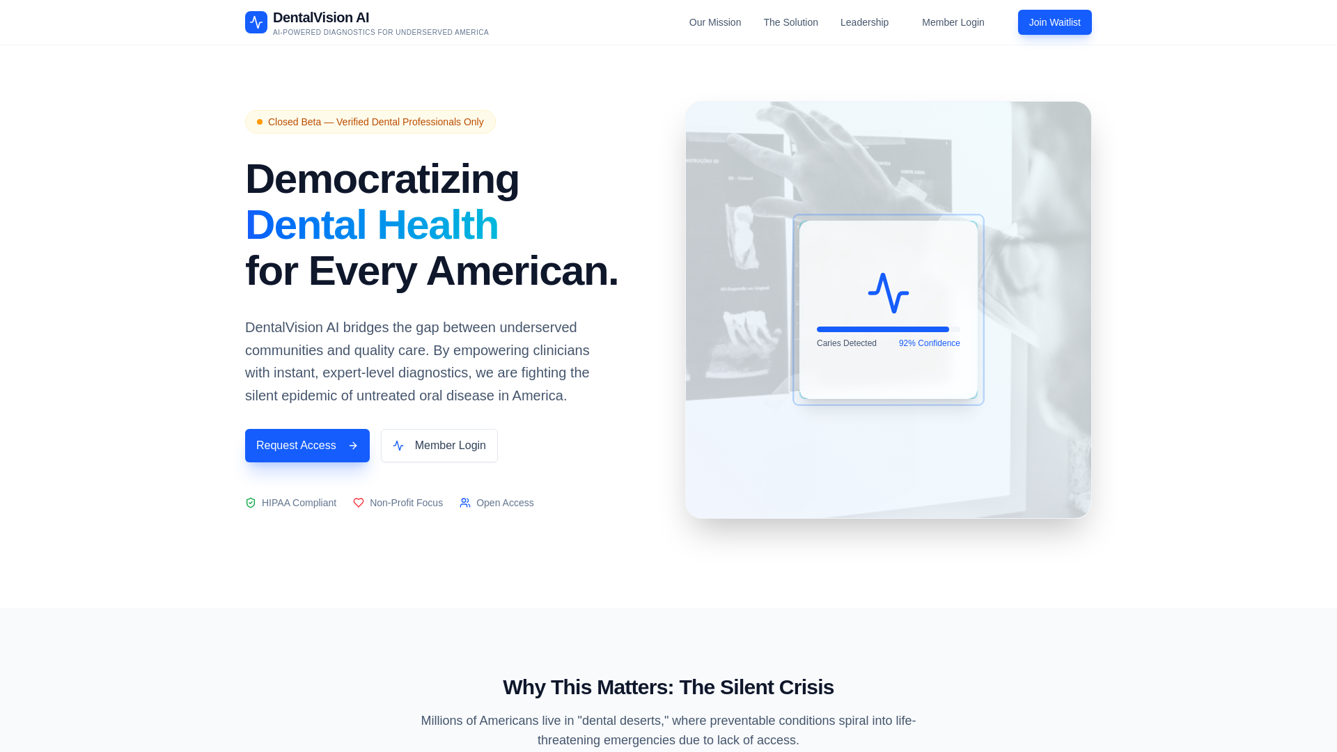 website screenshot of https://dentalvisionai.org/