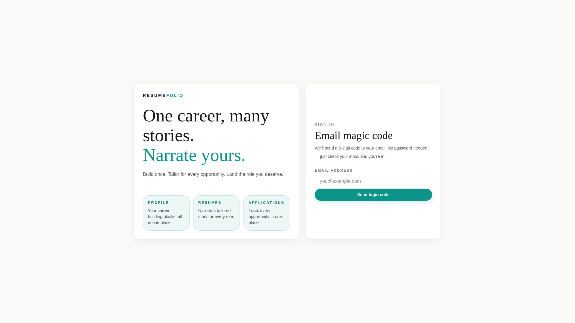 website screenshot of https://resume-folio.app