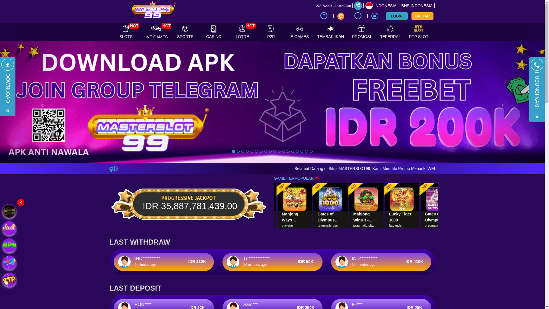 website screenshot of https://masterslot99win.com/