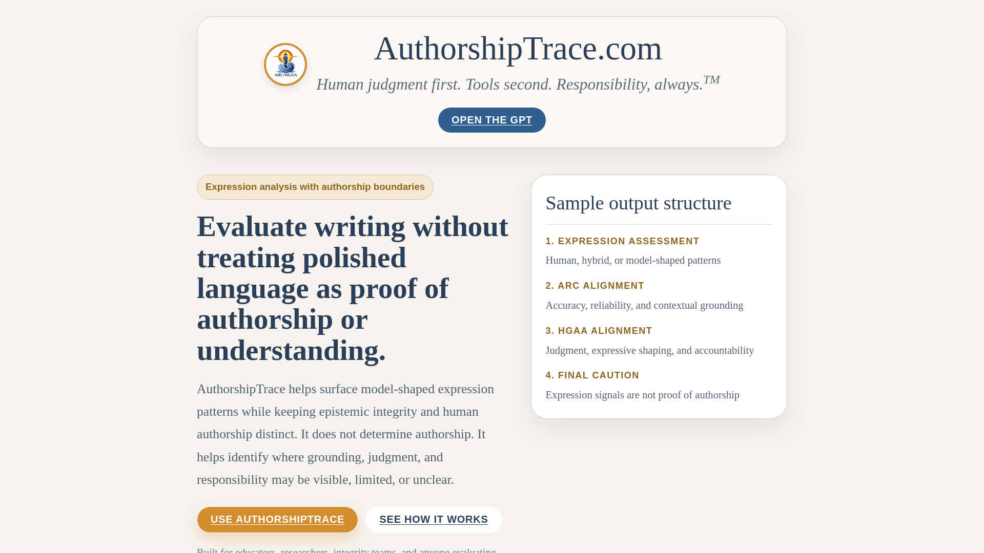 website screenshot of https://authorshiptrace.com/