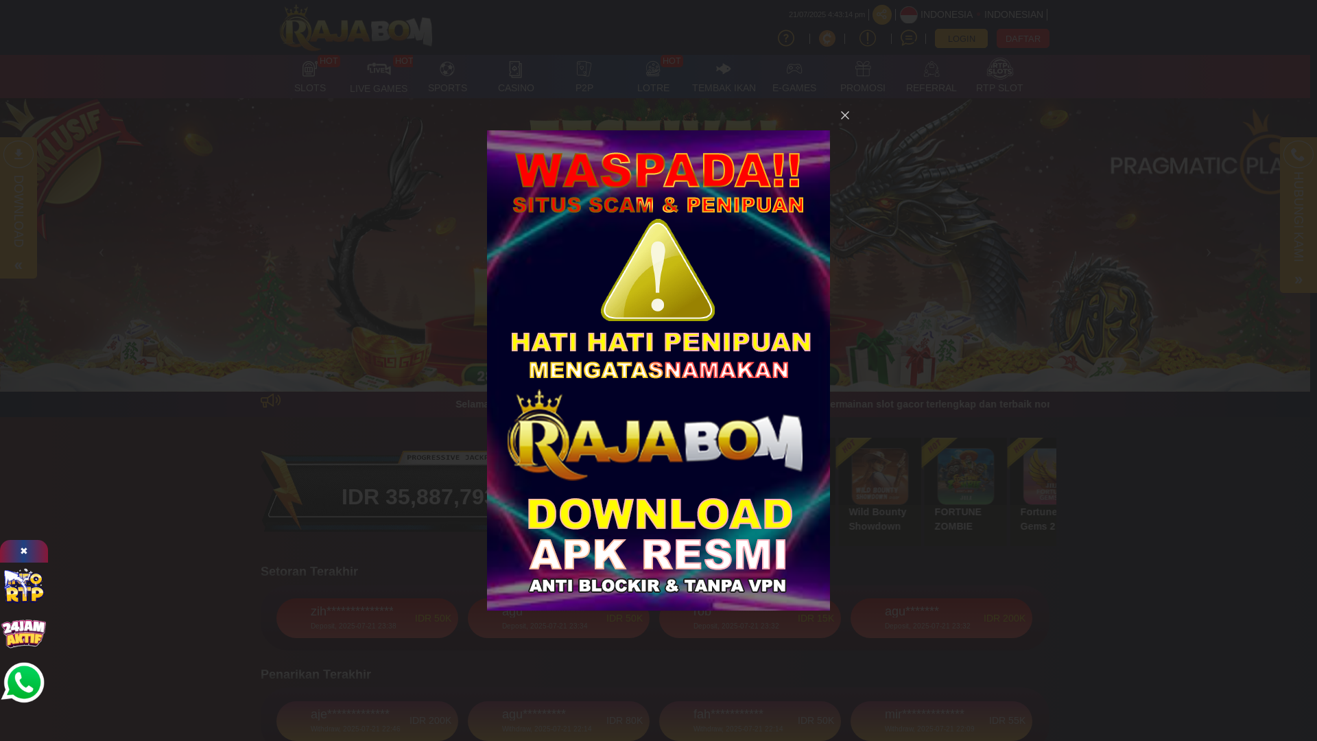 website screenshot of https://raja4bom.site/