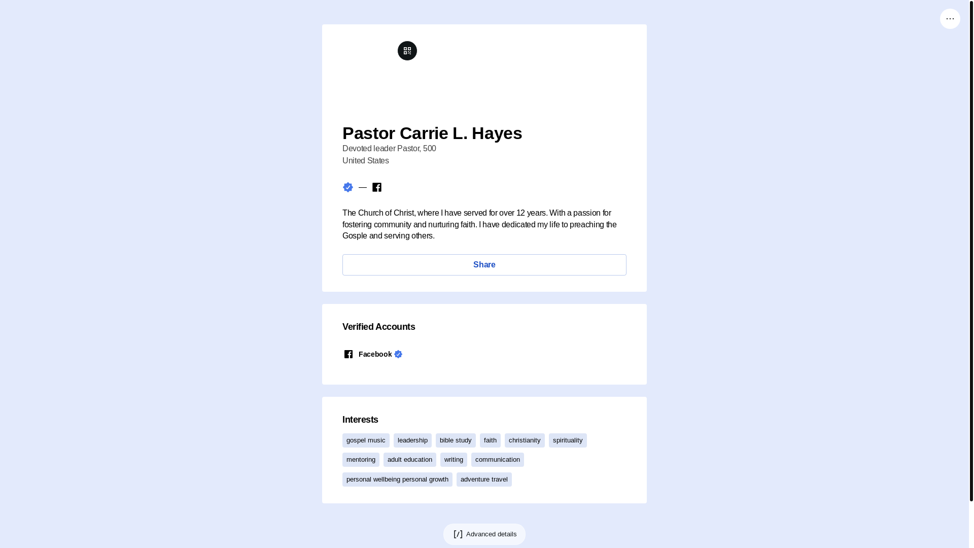 website screenshot of https://pastorcarrielhayes.link/