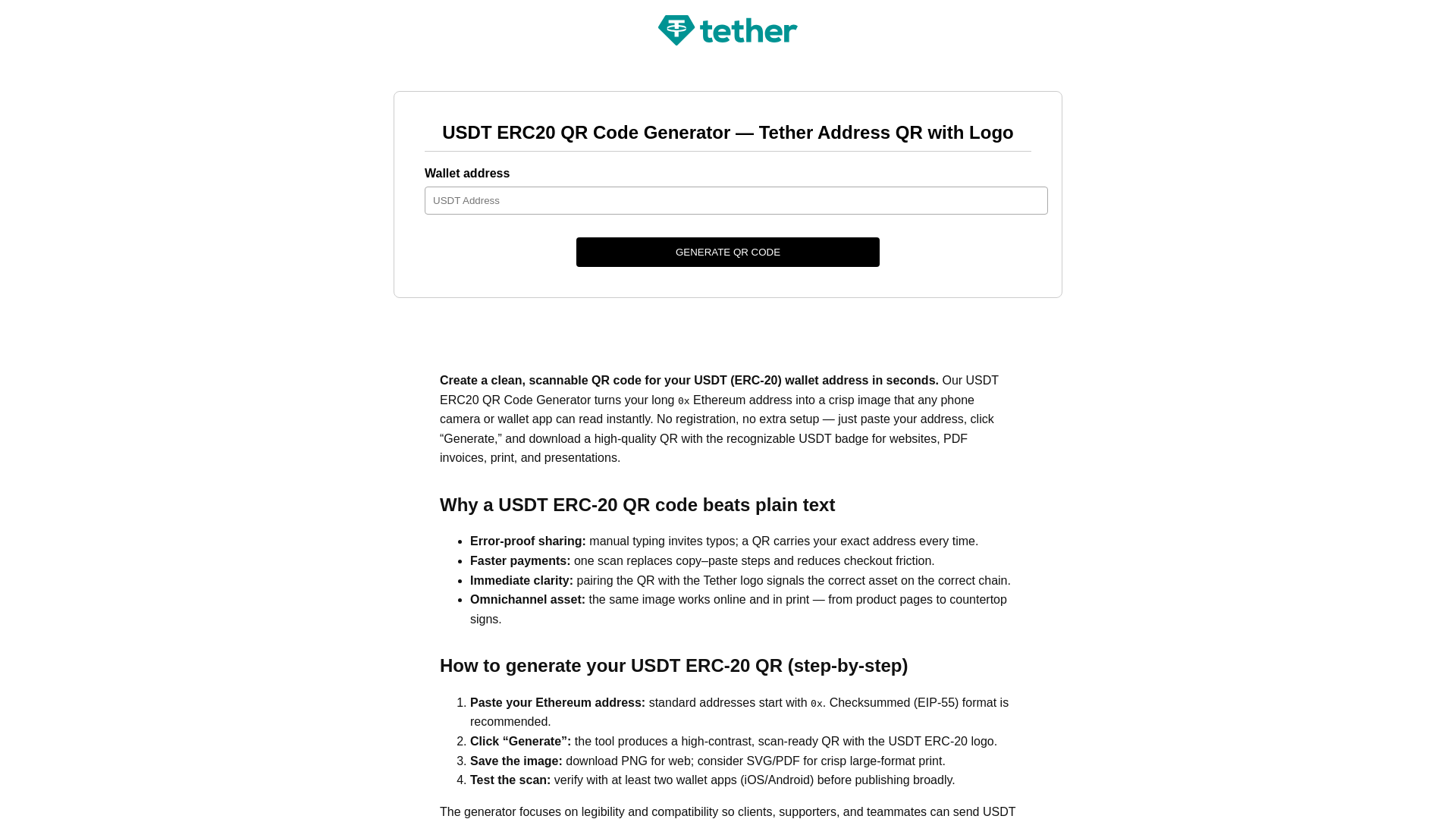 website screenshot of https://usdt-erc20-qr-code-generator.com/