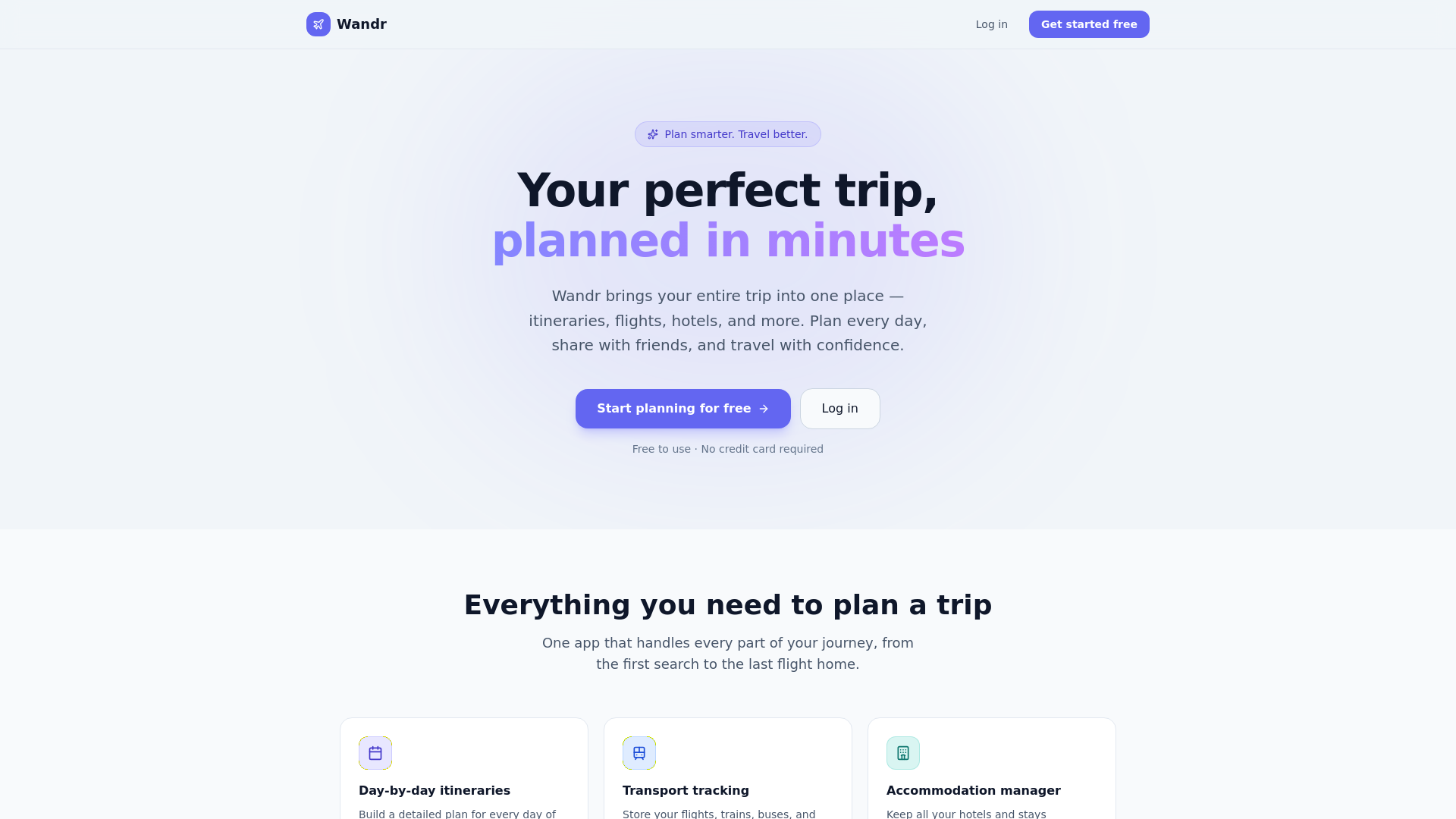 website screenshot of https://wandrtravels.co.uk