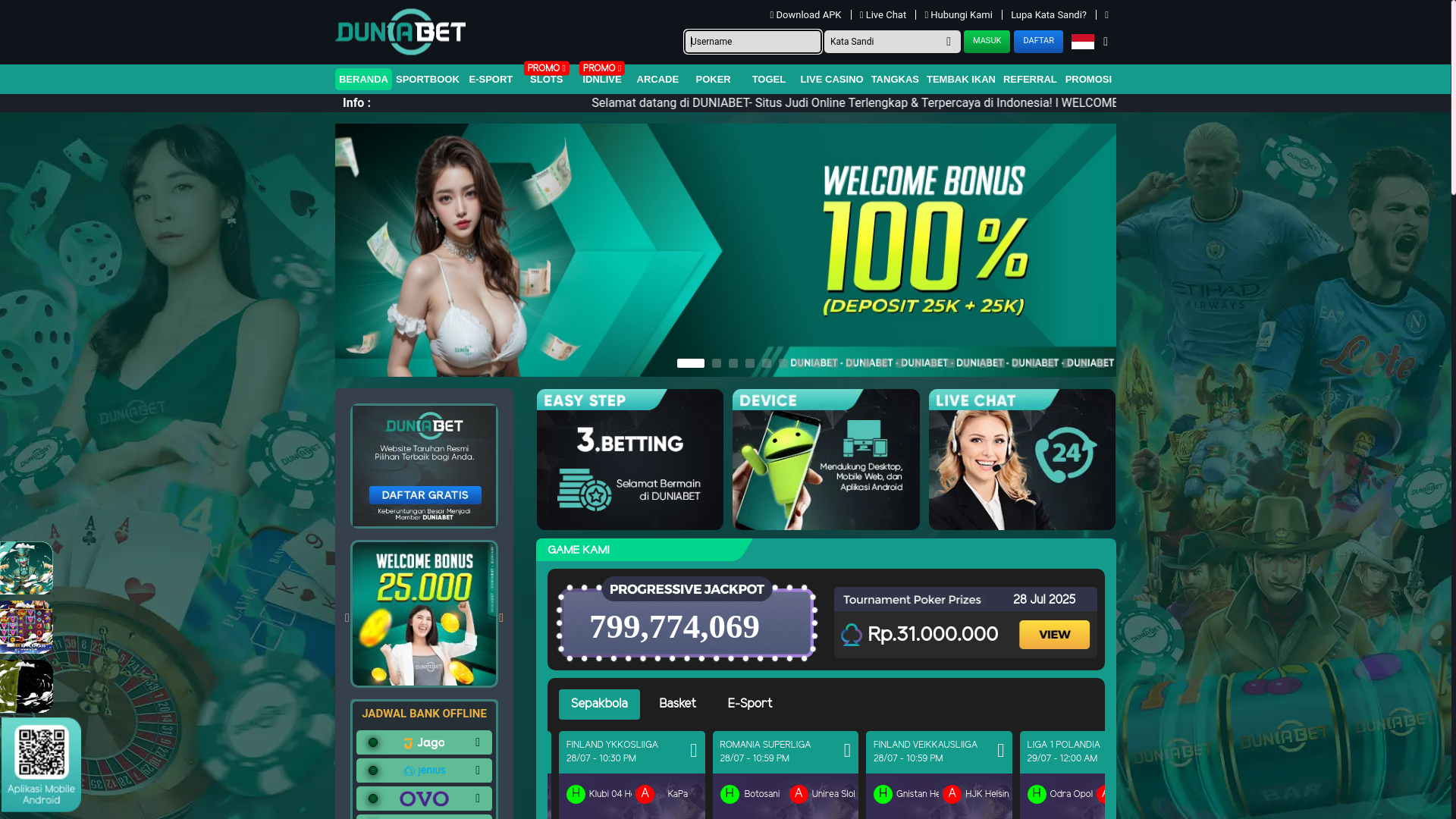 website screenshot of https://duniabetplay.com/