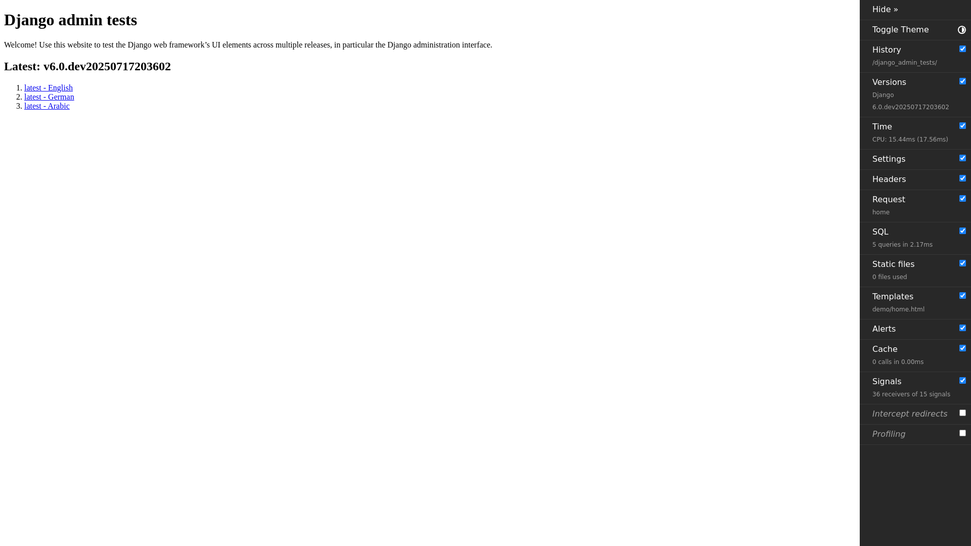 website screenshot of https://django-admin-tests.pages.dev/